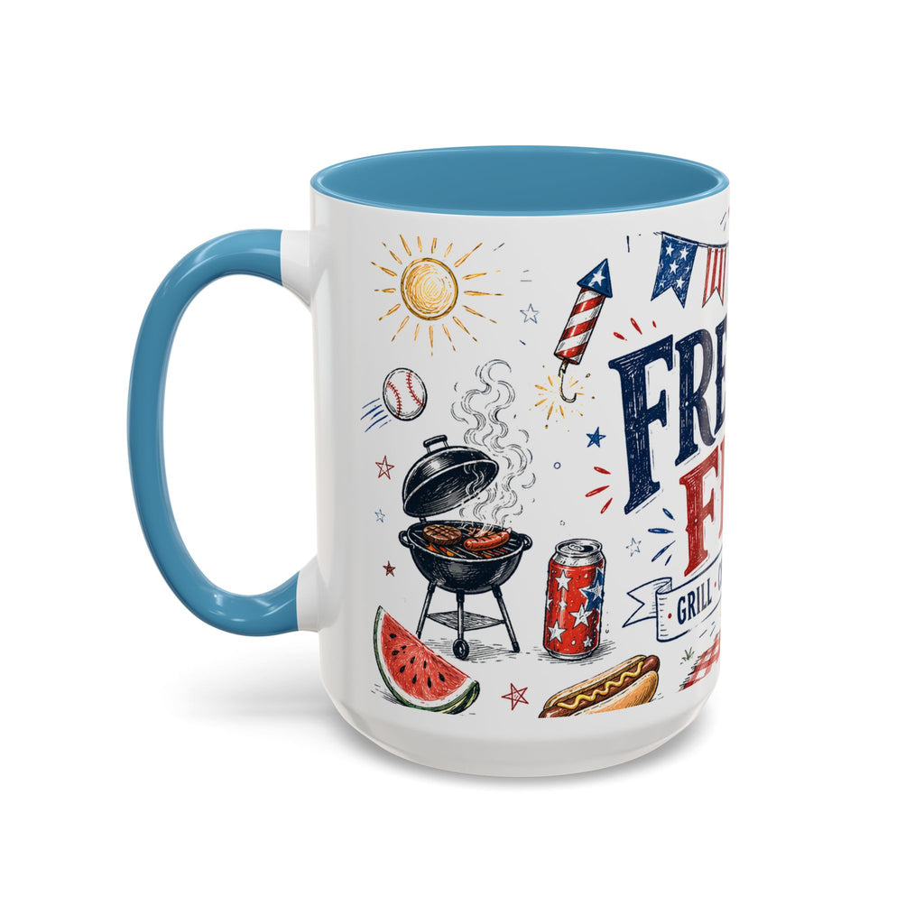 Freedom Fest Coffee Mug | Grill Chill Fireworks 4th of July | Accent Color Ceramic 11oz 15oz