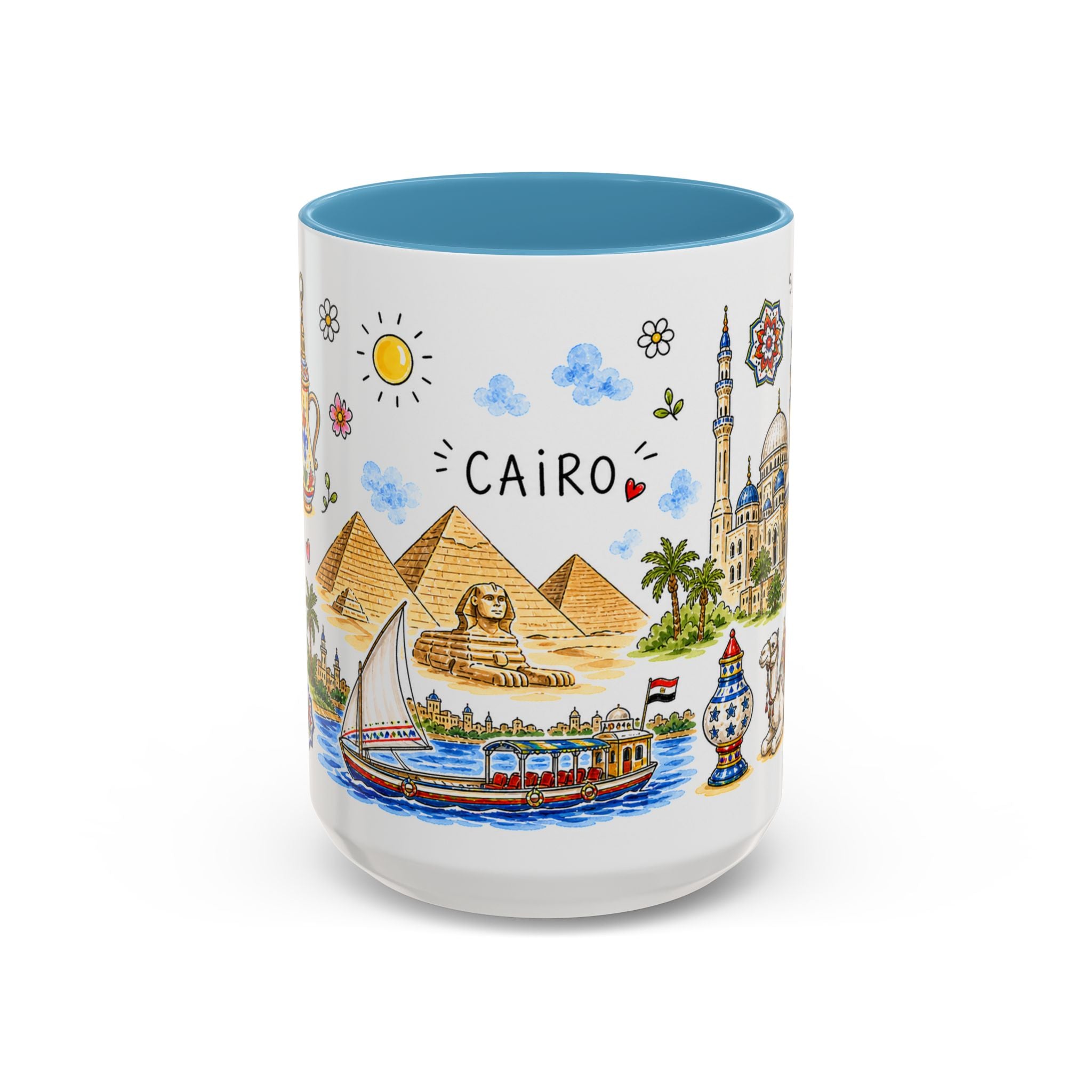 Cairo Illustrated Travel Mug | City Souvenir Accent Coffee Mug | 11oz 15oz Ceramic Cup