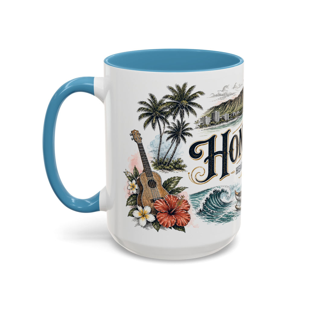 Honolulu Coffee Mug | United States Travel Souvenir | Vintage Illustrated City Gift | 11 oz 15 oz Accent Mug