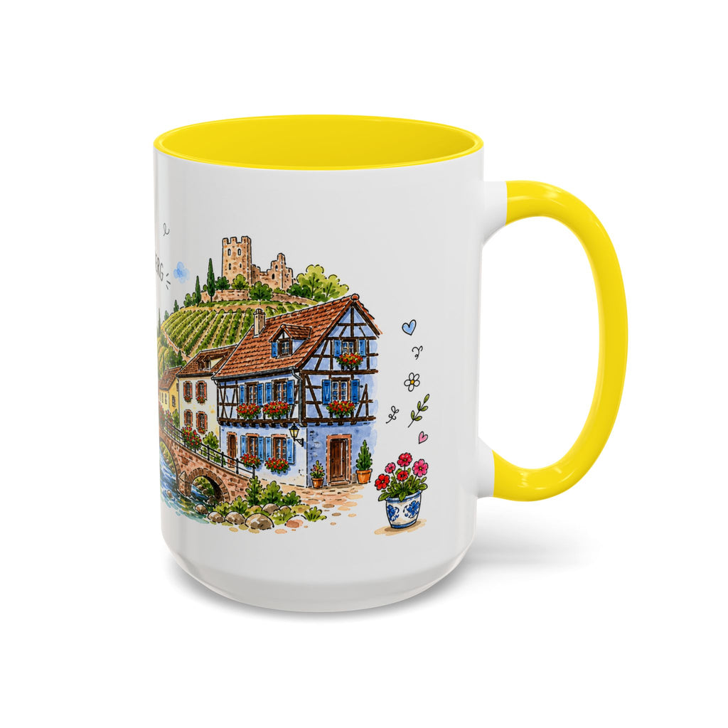 Kaysersberg Illustrated Travel Mug | France Souvenir Accent Coffee Mug | 11oz 15oz Ceramic Cup