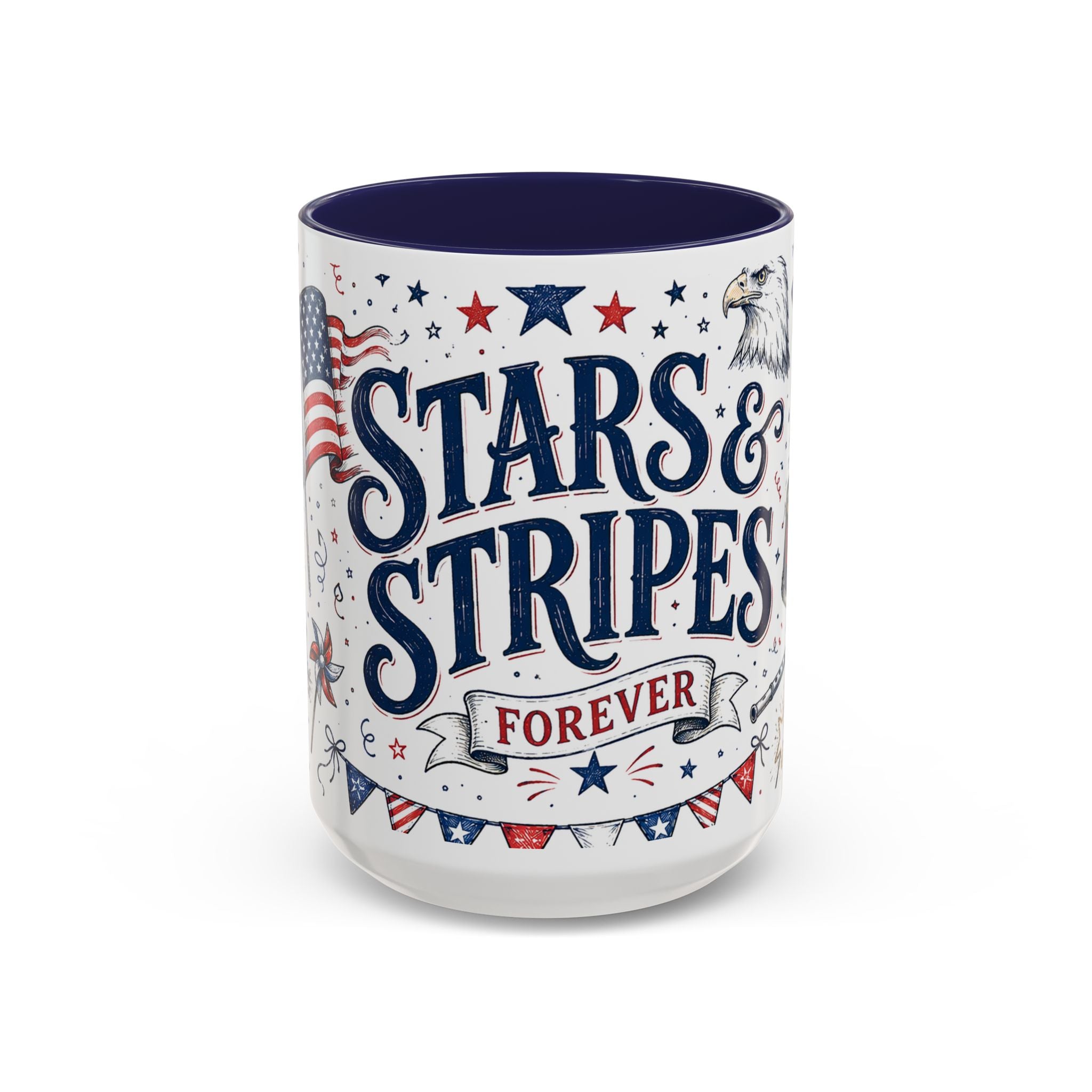 Stars and Stripes Forever Coffee Mug | Patriotic 4th of July Gift | Accent Color Ceramic 11oz 15oz