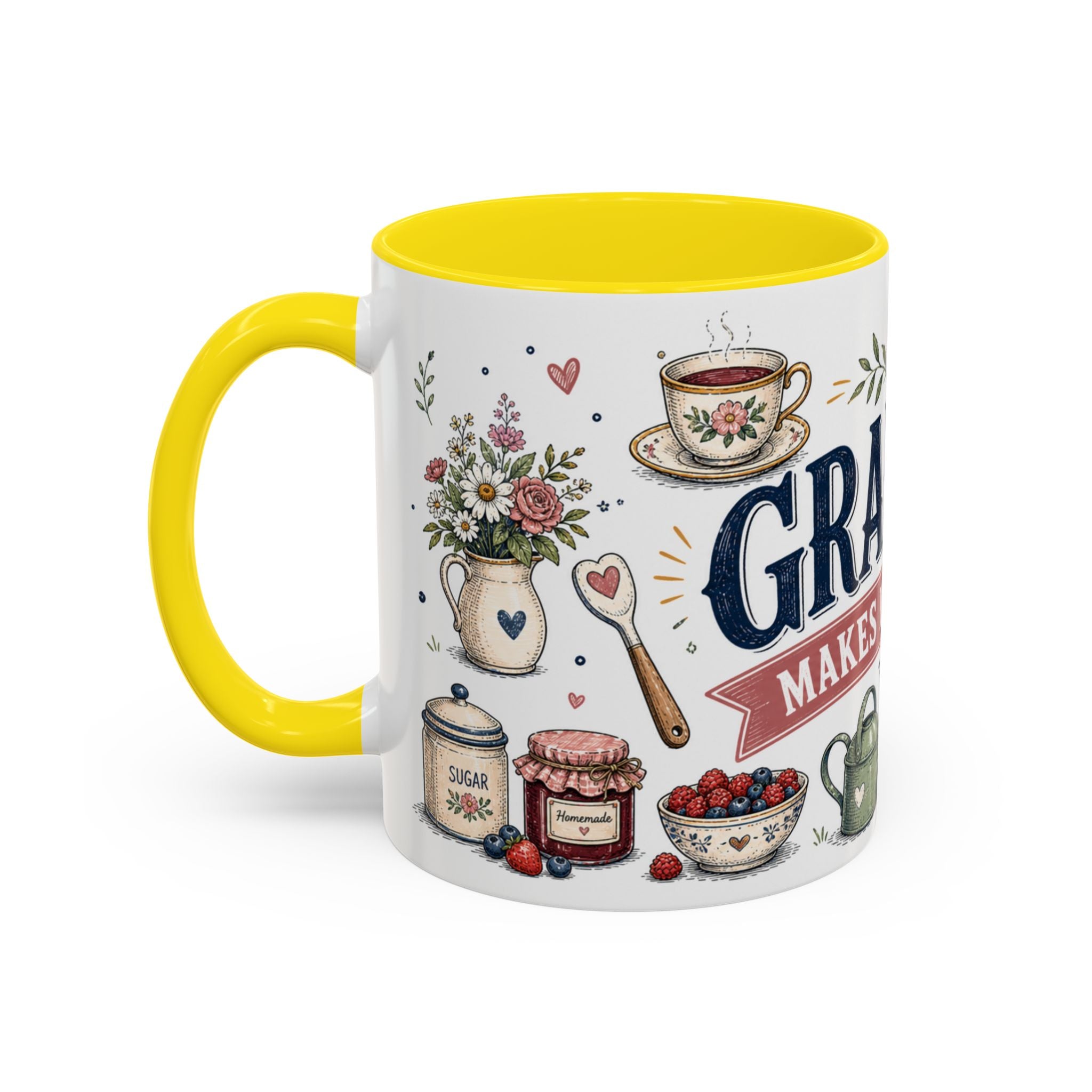 Grandma Makes Life Sweeter Coffee Mug | Gift From Grandkids | Accent Color Ceramic 11oz 15oz
