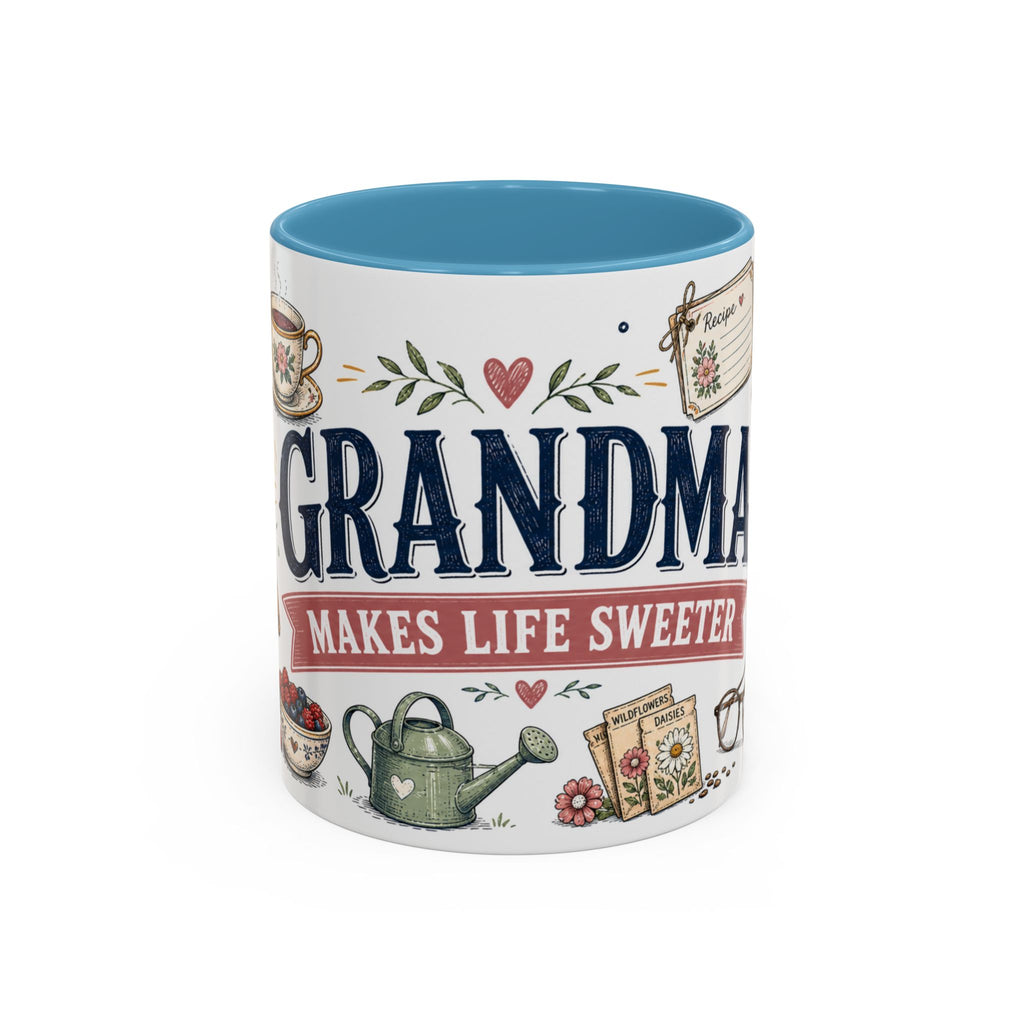 Grandma Makes Life Sweeter Coffee Mug | Gift From Grandkids | Accent Color Ceramic 11oz 15oz