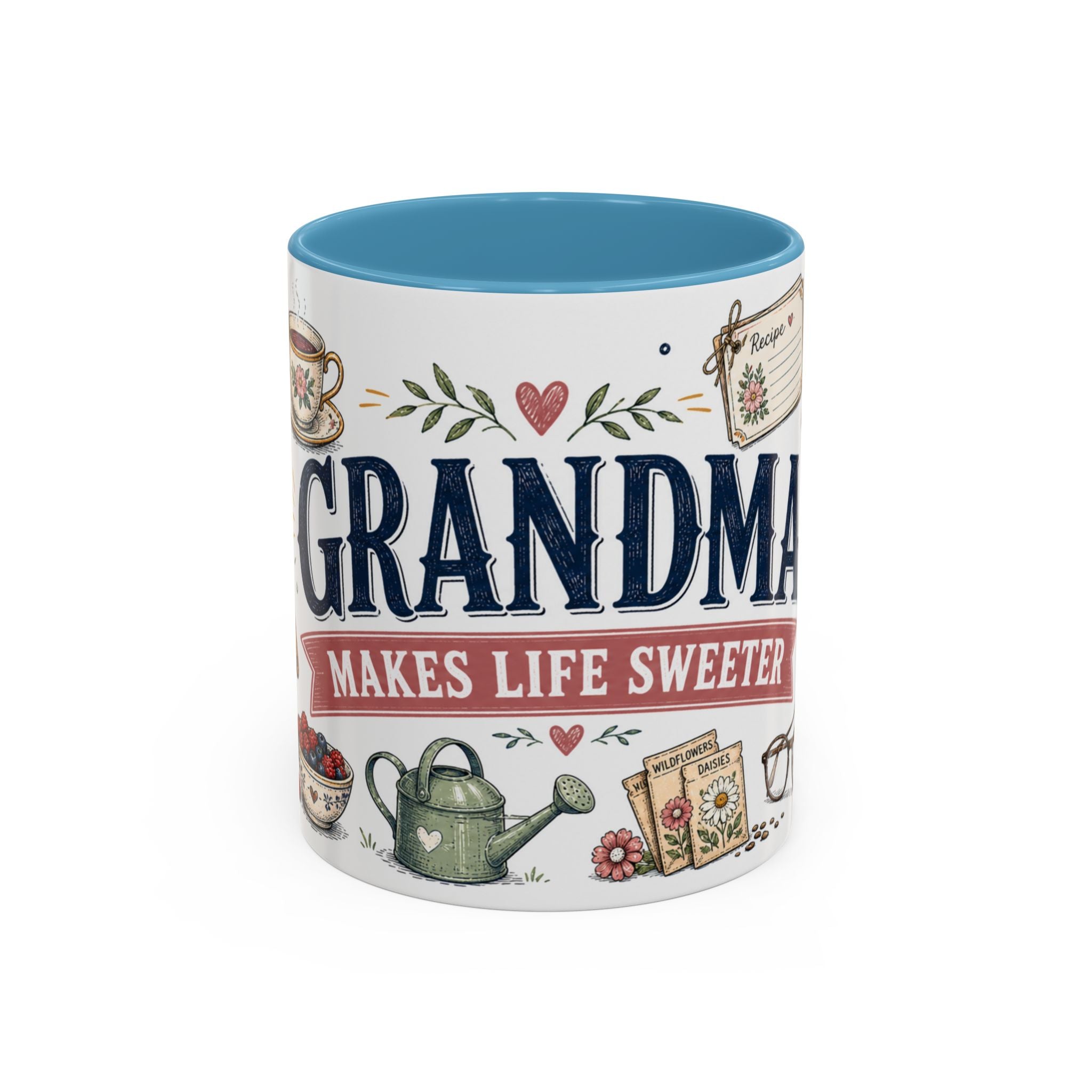Grandma Makes Life Sweeter Coffee Mug | Gift From Grandkids | Accent Color Ceramic 11oz 15oz