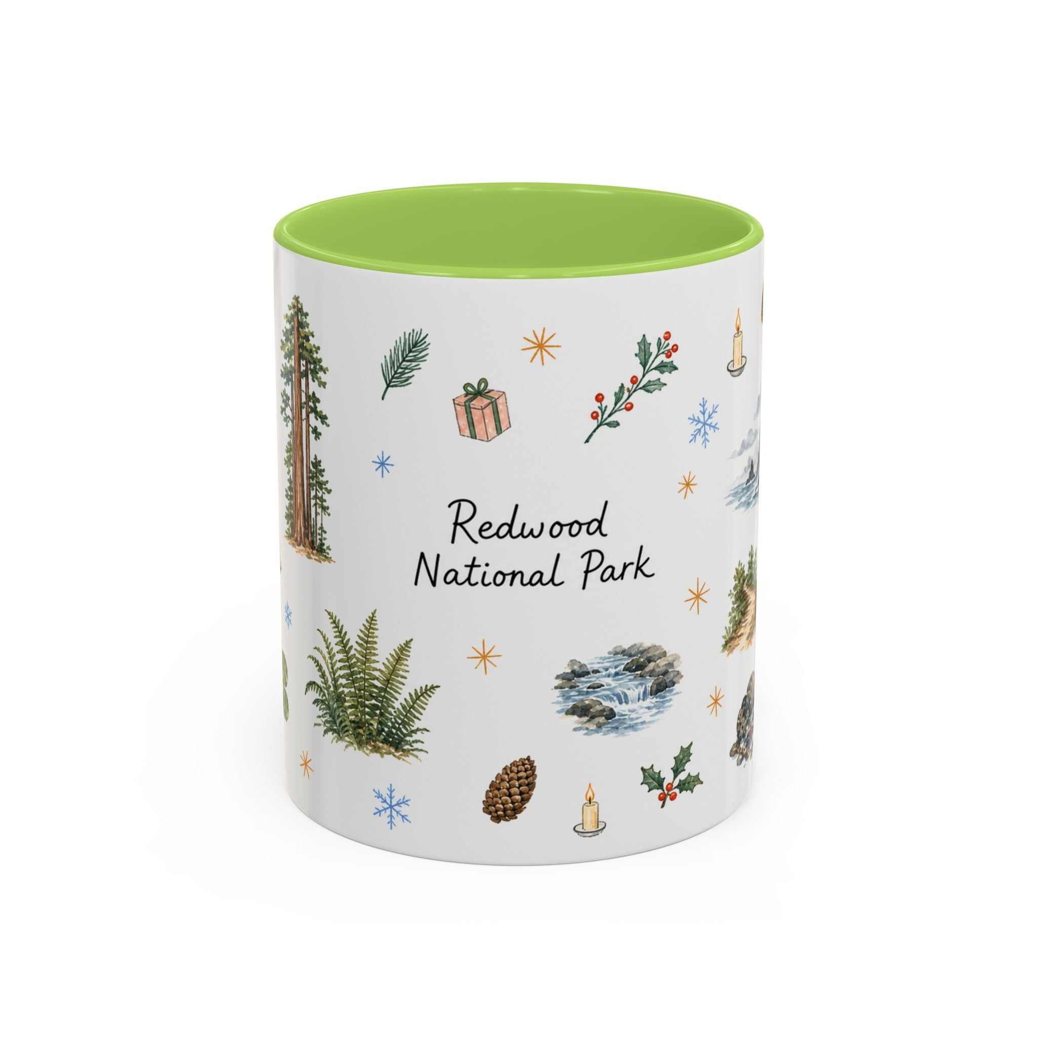 Redwood National Park Christmas Mug | Watercolor Travel Souvenir | Holiday Gift | Accent Ceramic Coffee Cup 11oz 15oz