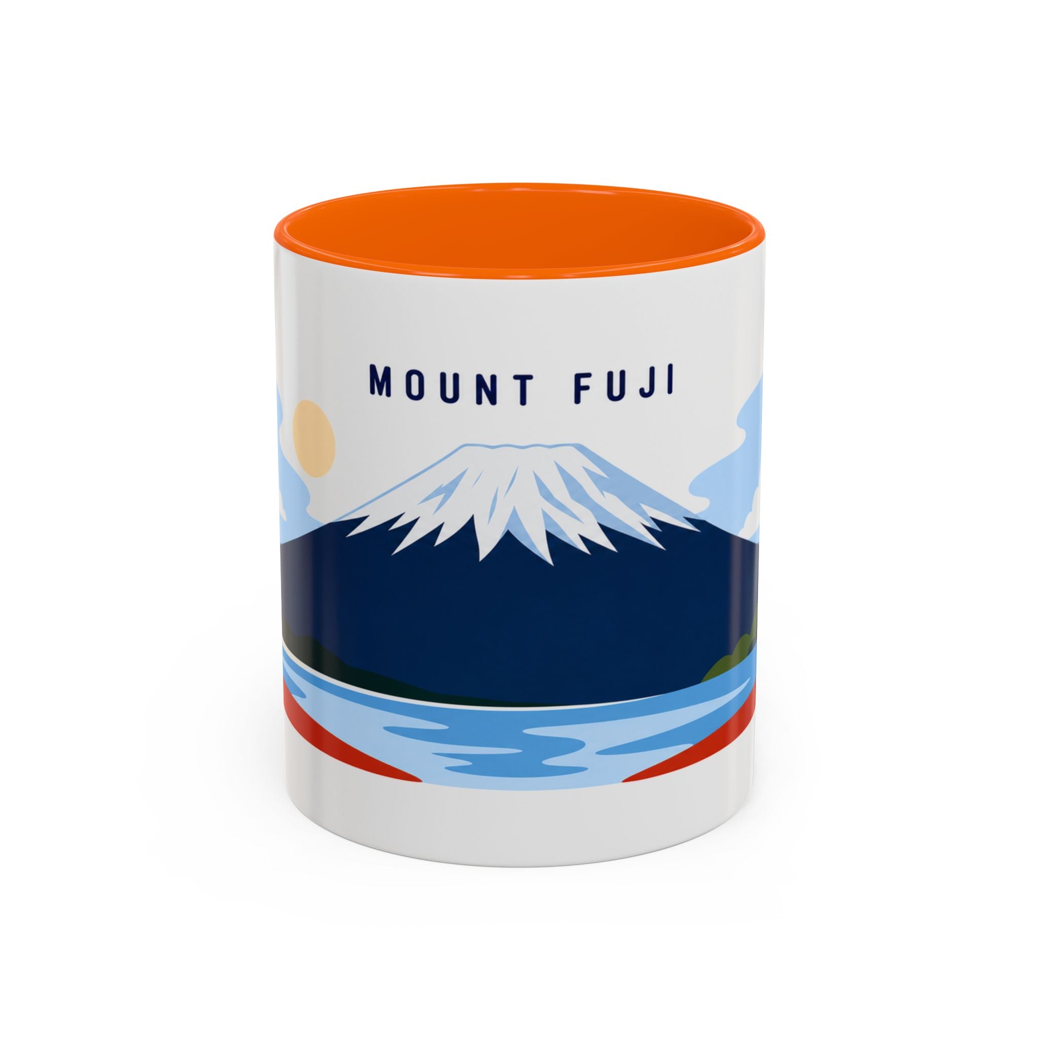 Mount Fuji Coffee Mug | Travel Destination Souvenir Gift | Accent Color Ceramic 11oz 15oz