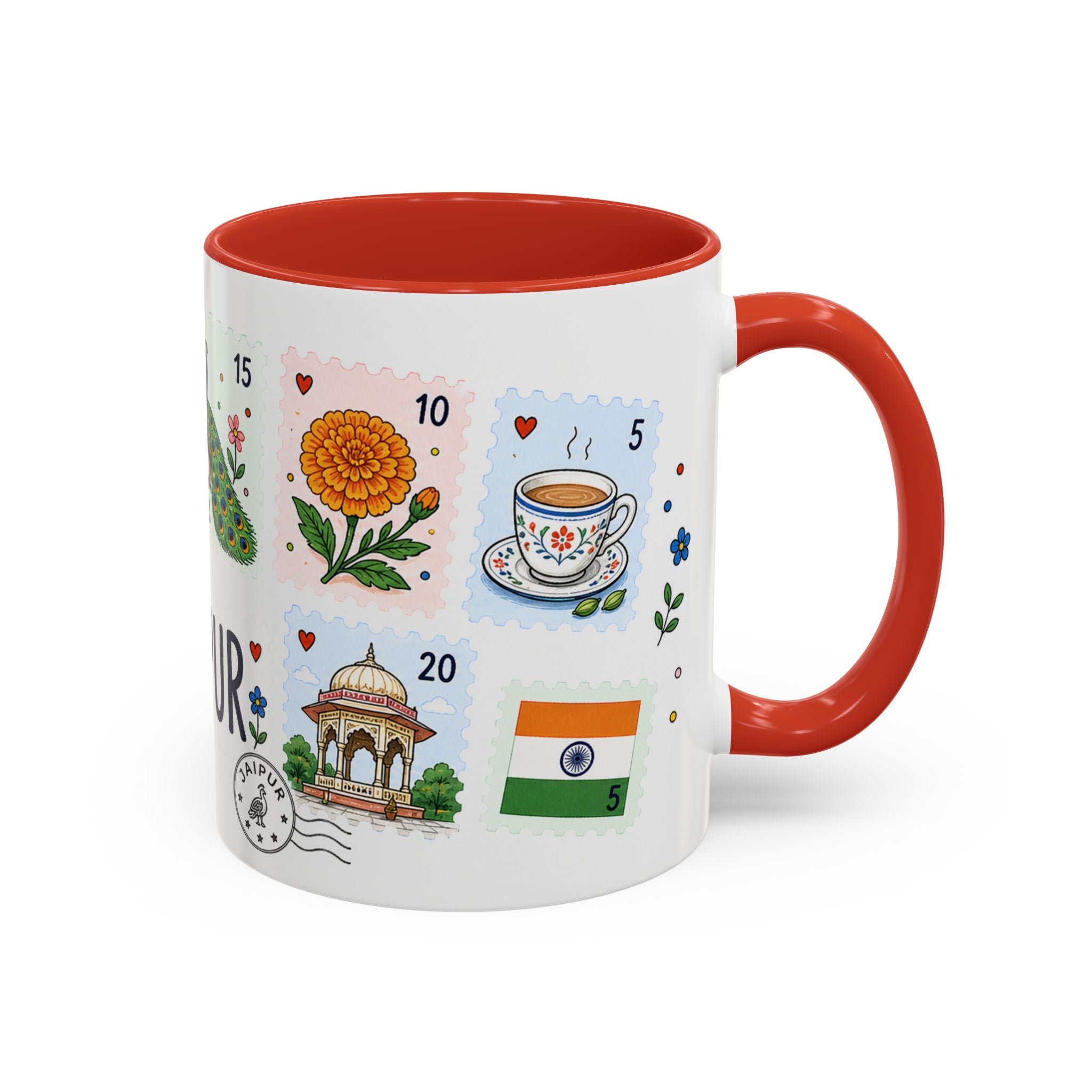 Jaipur Coffee Mug | Postage Stamp Collage Mug | Travel Souvenir Accent Cup 11oz 15oz