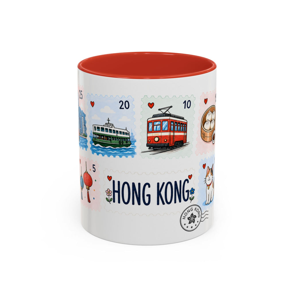 Hong Kong Coffee Mug | Postage Stamp Collage Mug | Travel Souvenir Accent Cup 11oz 15oz
