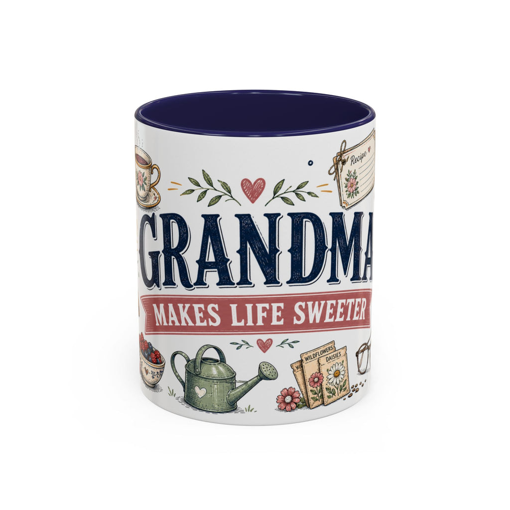 Grandma Makes Life Sweeter Coffee Mug | Gift From Grandkids | Accent Color Ceramic 11oz 15oz