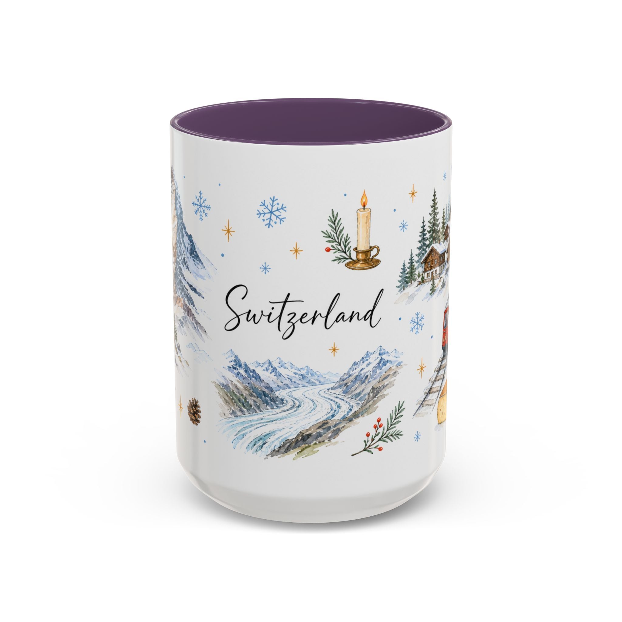 Switzerland Christmas Mug | Watercolor Travel Souvenir | Holiday Gift | Accent Ceramic Coffee Cup 11oz 15oz
