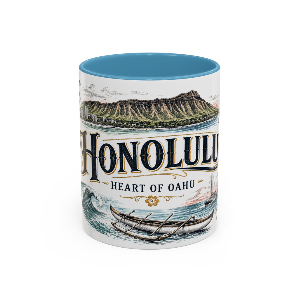 Honolulu Coffee Mug | United States Travel Souvenir | Vintage Illustrated City Gift | 11 oz 15 oz Accent Mug