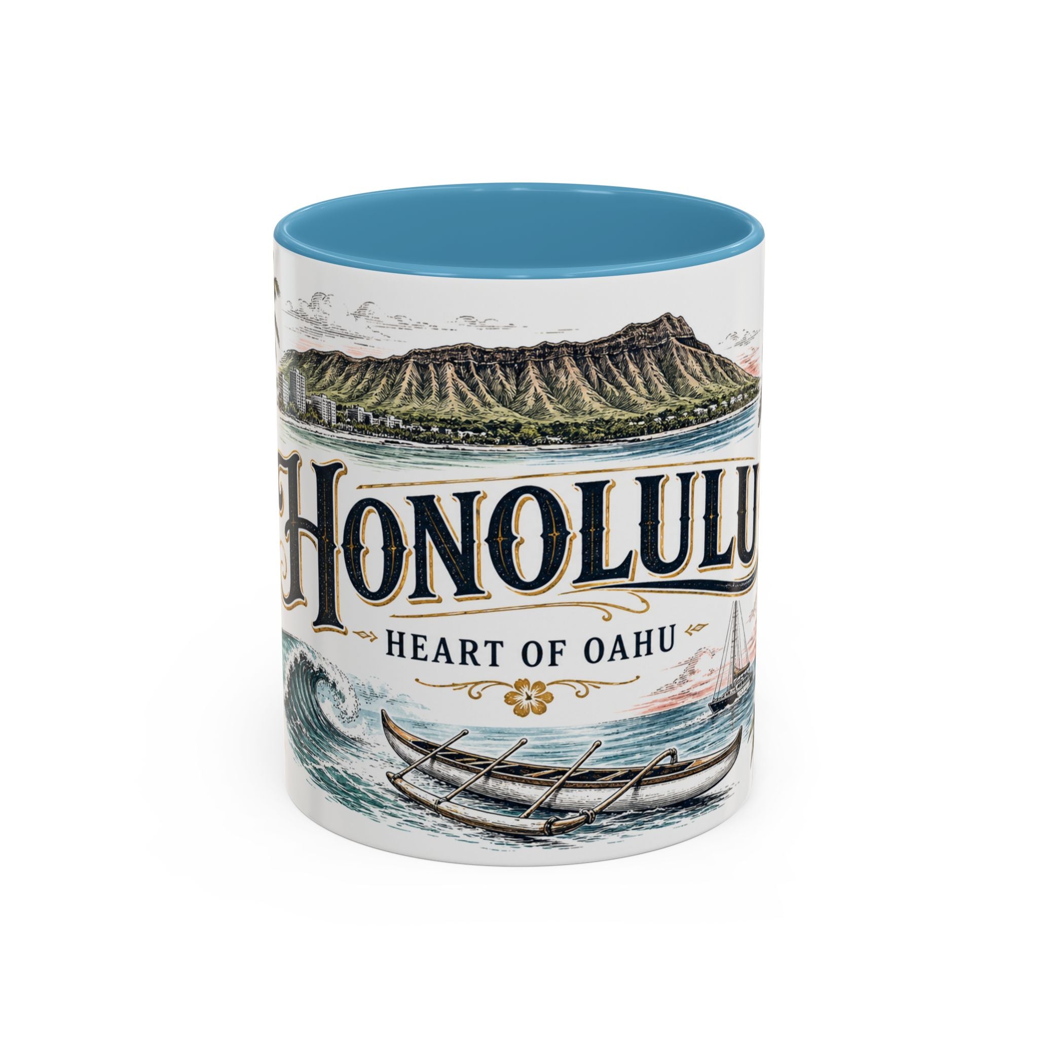 Honolulu Coffee Mug | United States Travel Souvenir | Vintage Illustrated City Gift | 11 oz 15 oz Accent Mug