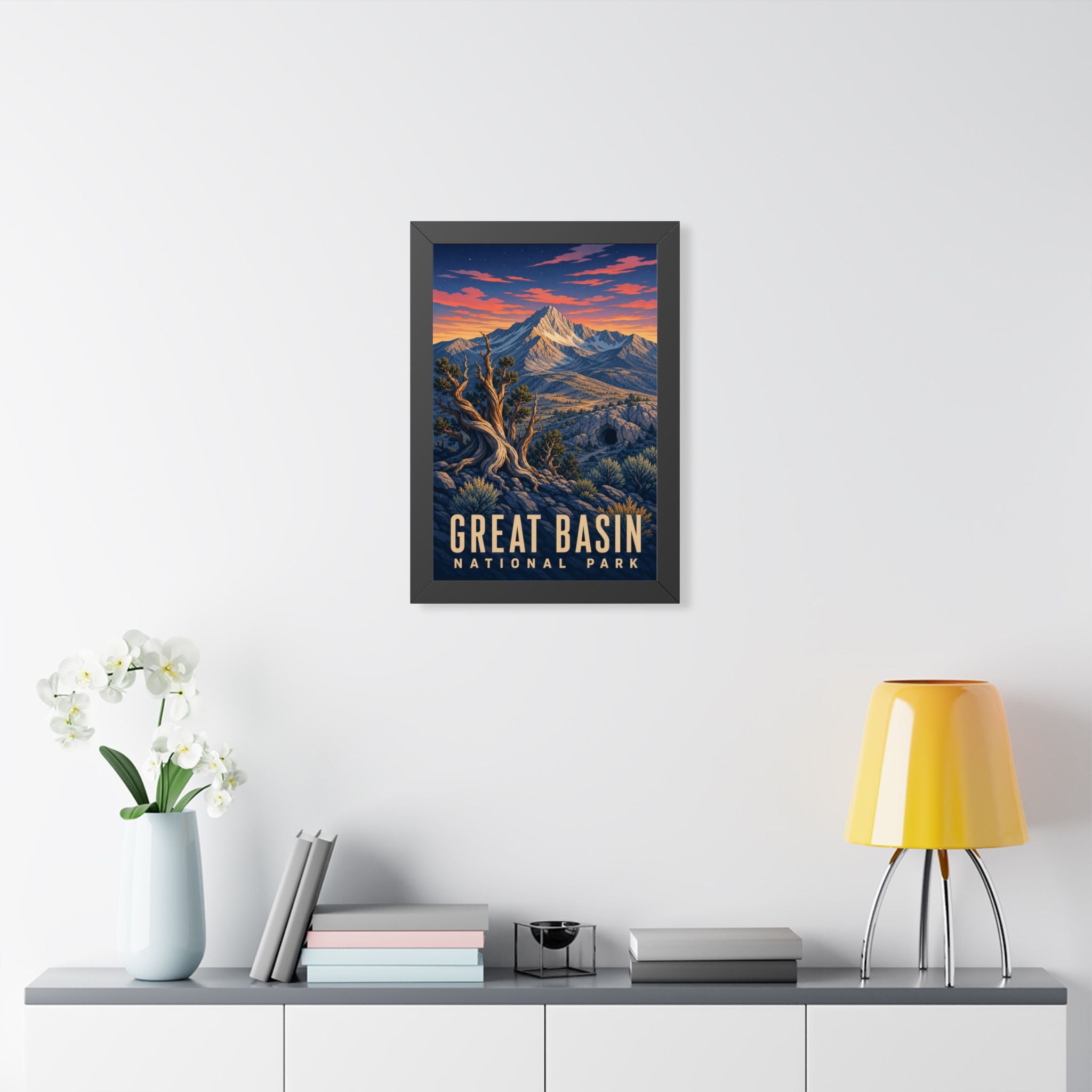 Great Basin National Park Framed Poster | Vintage Travel Wall Art | Black Walnut White Frame | 16x24 20x30