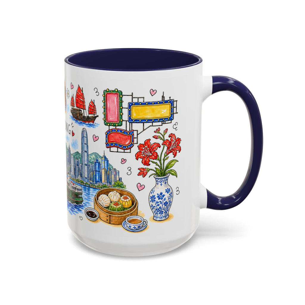 Hong Kong Illustrated Travel Mug | City Souvenir Accent Coffee Mug | 11oz 15oz Ceramic Cup