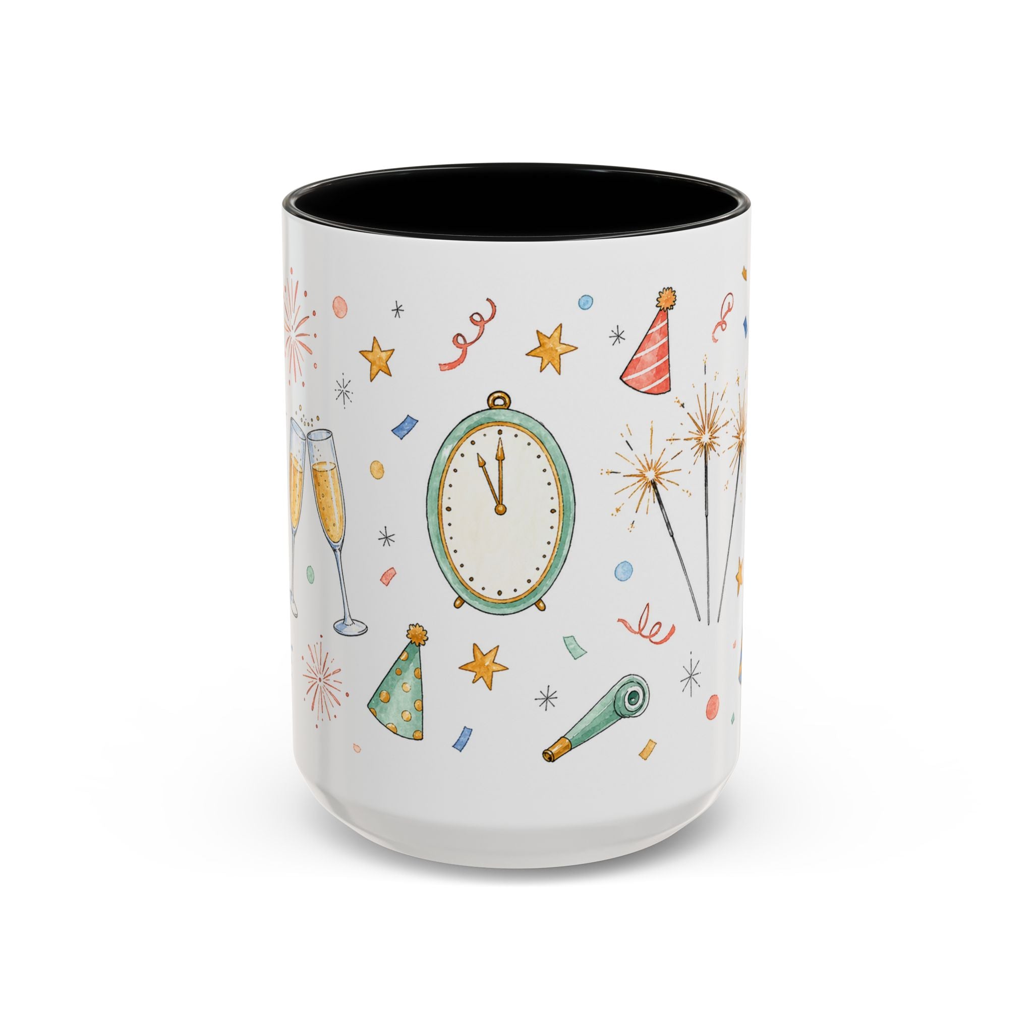 New Year Sparkler Mug | Champagne Toast Watercolor Party Gift | Accent Cup 11oz 15oz
