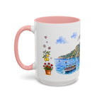 Positano Illustrated Travel Mug | Italy Souvenir Accent Coffee Mug | 11oz 15oz Ceramic Cup