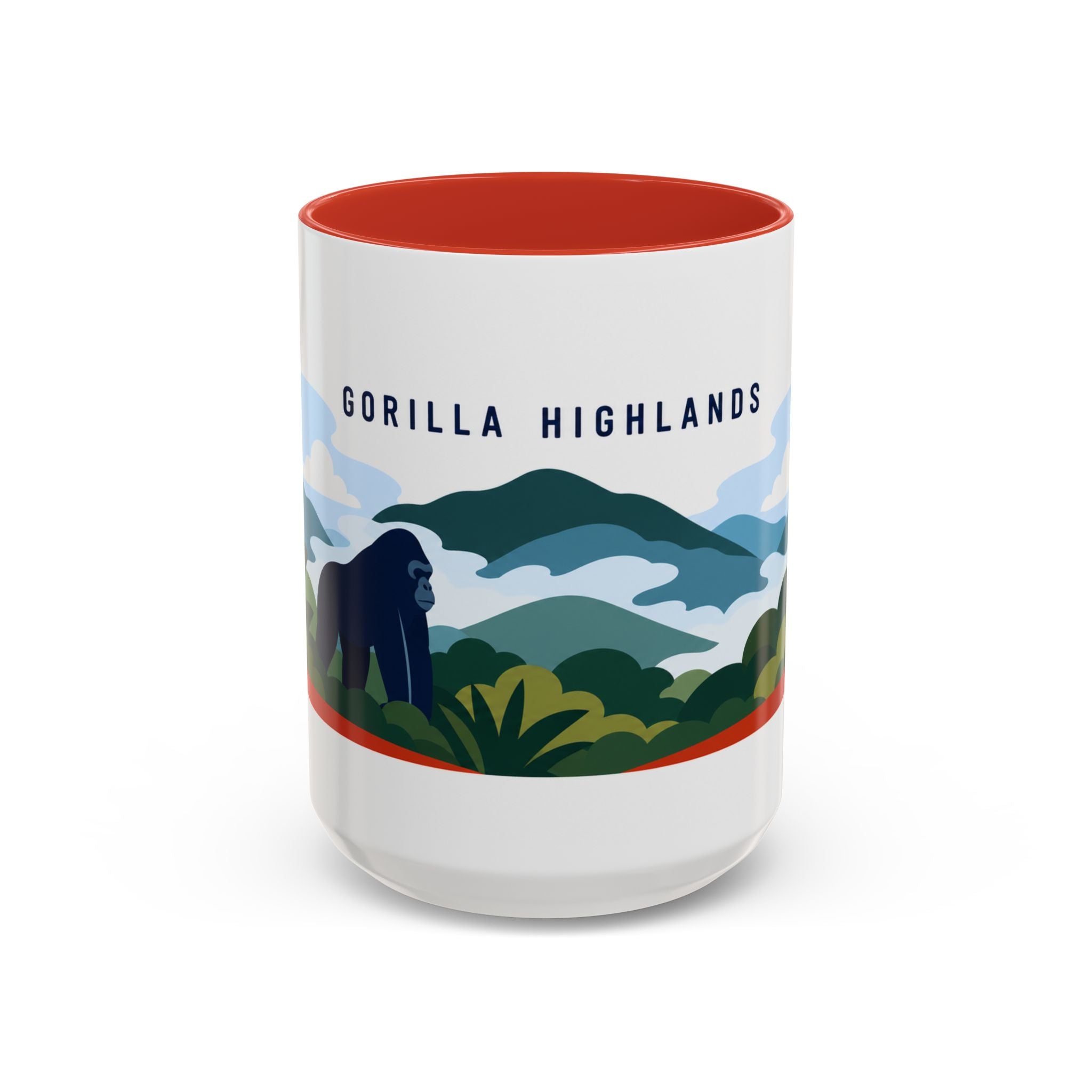 Gorilla Highlands Coffee Mug | Travel Destination Souvenir Gift | Accent Color Ceramic 11oz 15oz