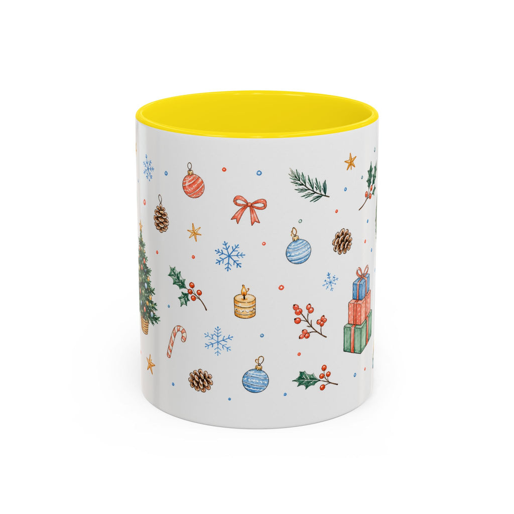 Christmas Mug | Watercolor Tree Gifts Wreath Holiday Cup | Accent Coffee Mug 11oz 15oz