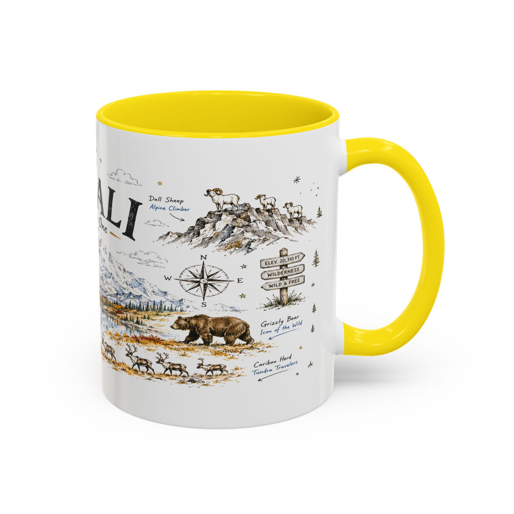 Denali National Park Coffee Mug | Alaska National Park Hiking Gift | Accent Color Ceramic 11oz 15oz