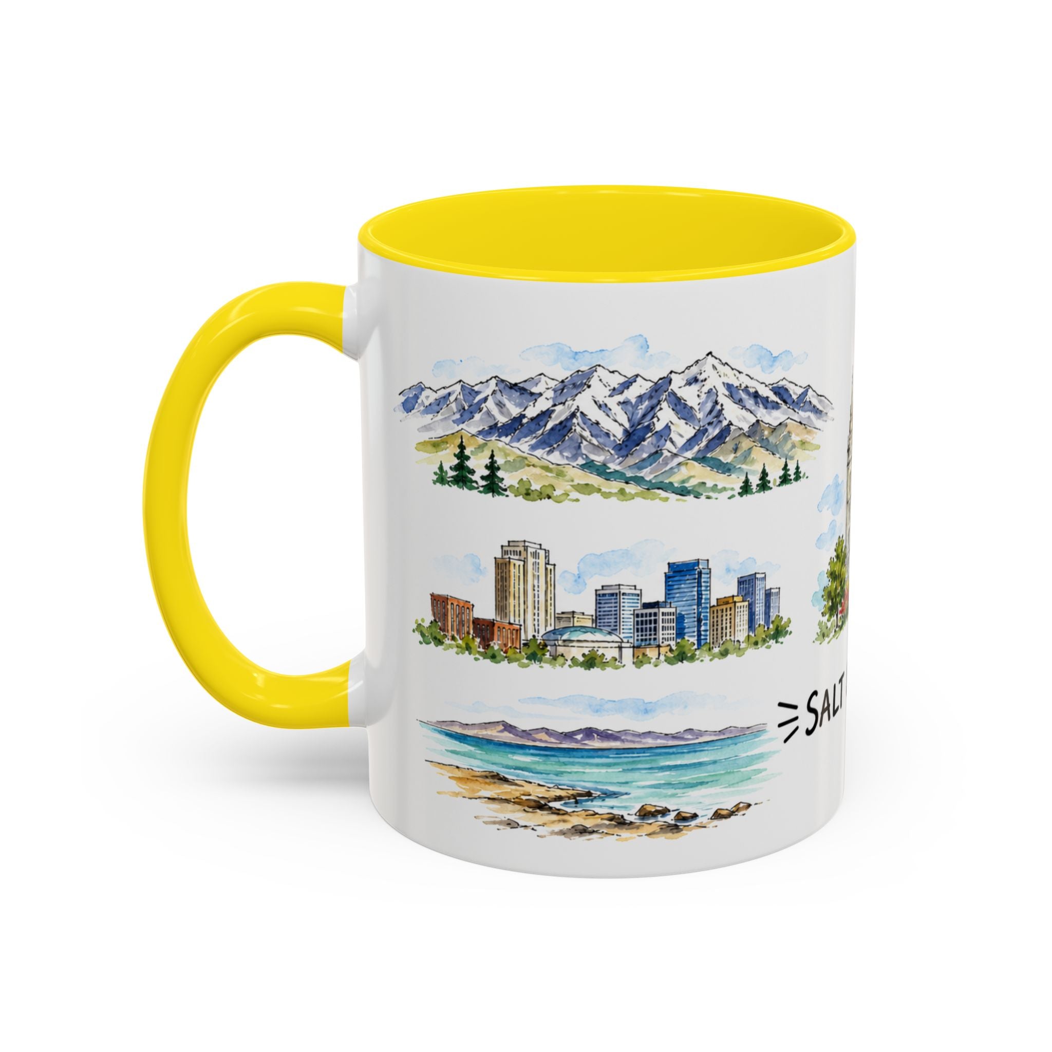 Salt Lake City Illustrated Travel Mug | City Souvenir Accent Coffee Mug | 11oz 15oz Ceramic Cup