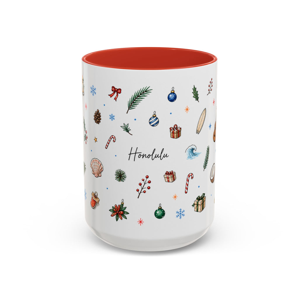 Honolulu Christmas Mug | Watercolor City Souvenir | Ceramic Coffee Cup (11oz 15oz)