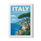 Amalfi Coast Italy Framed Poster | Vintage Travel Wall Art | Black Walnut White Frame | 16x24 20x30