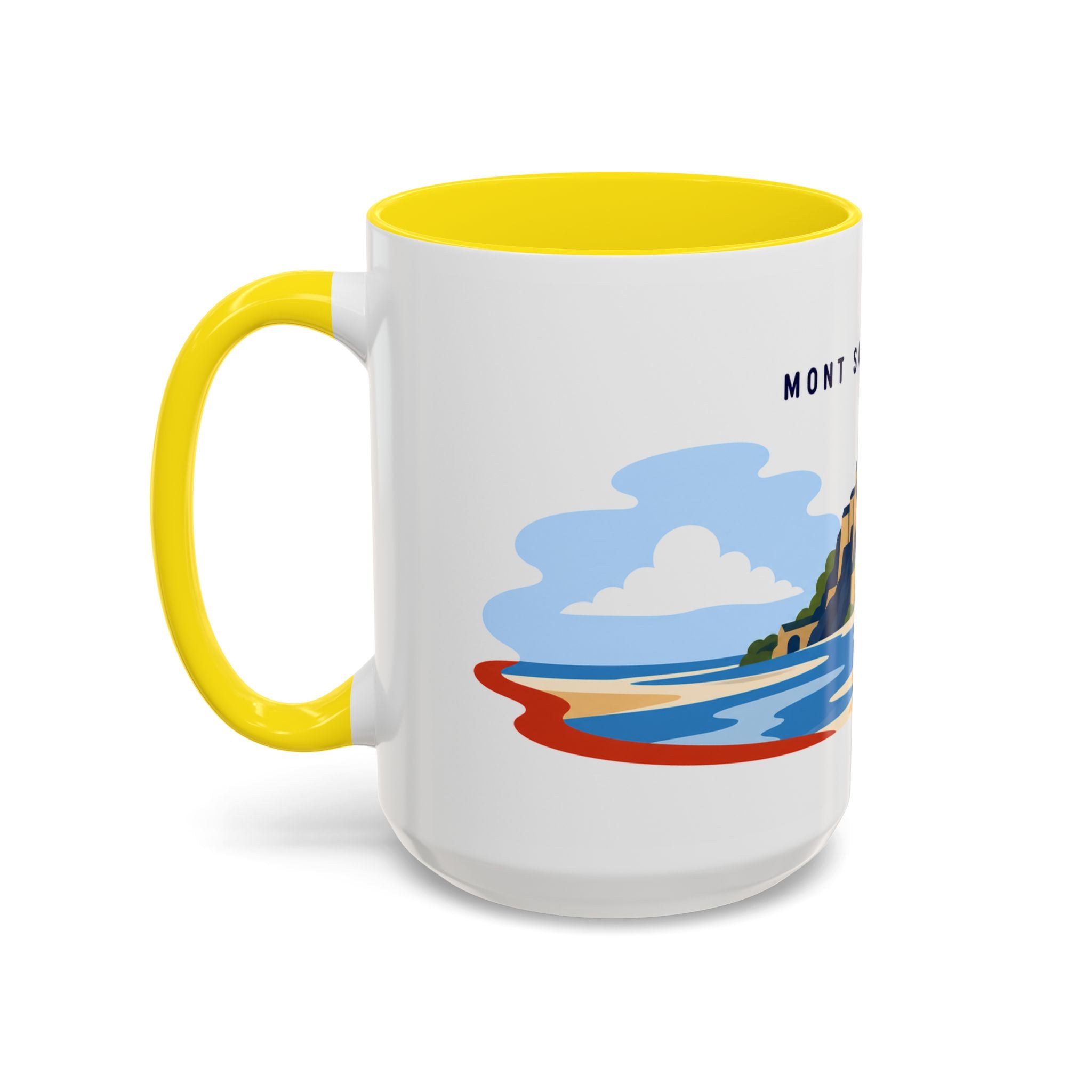 Mont Saint Michel Coffee Mug | Travel Destination Souvenir Gift | Accent Color Ceramic 11oz 15oz
