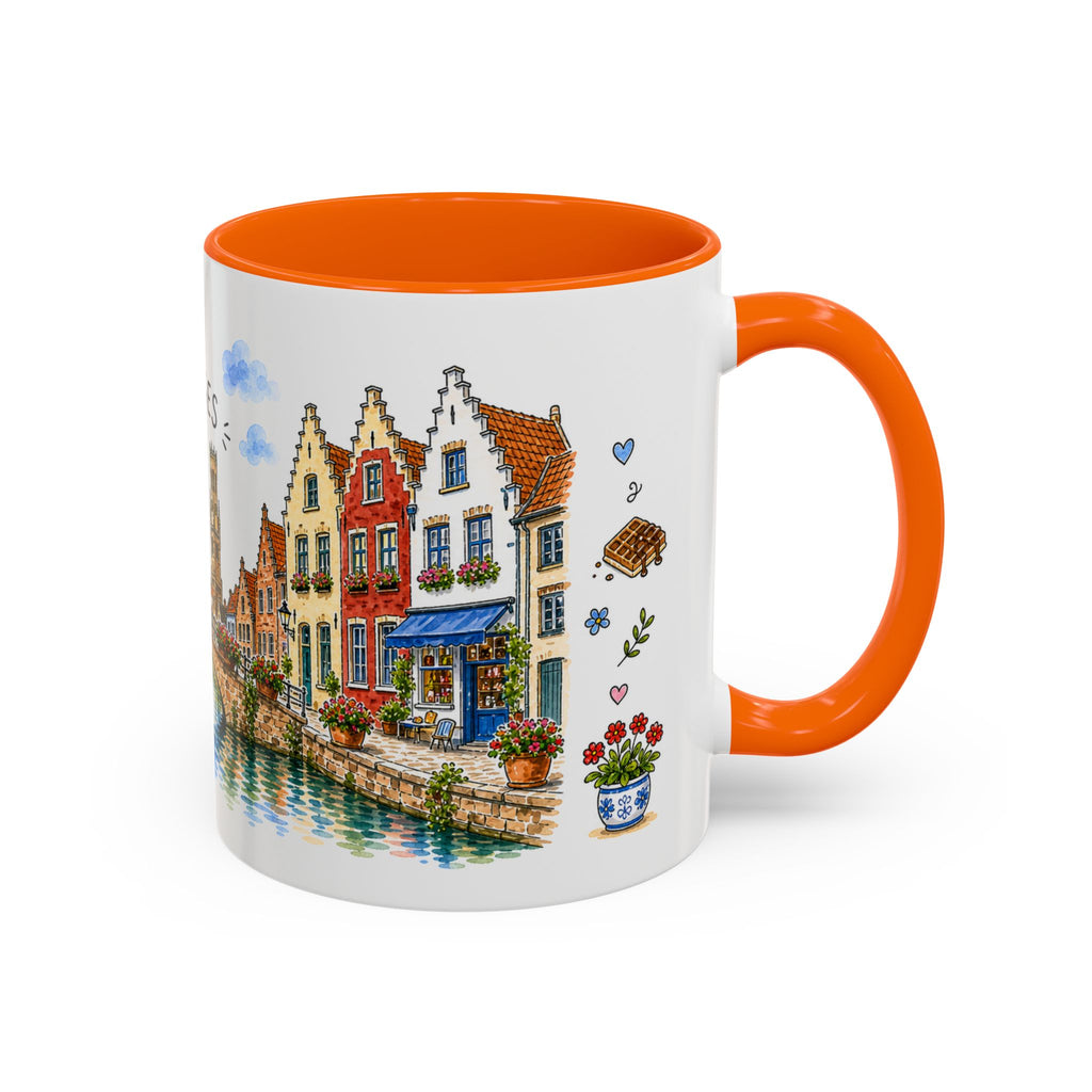 Bruges Illustrated Travel Mug | Belgium Souvenir Accent Coffee Mug | 11oz 15oz Ceramic Cup