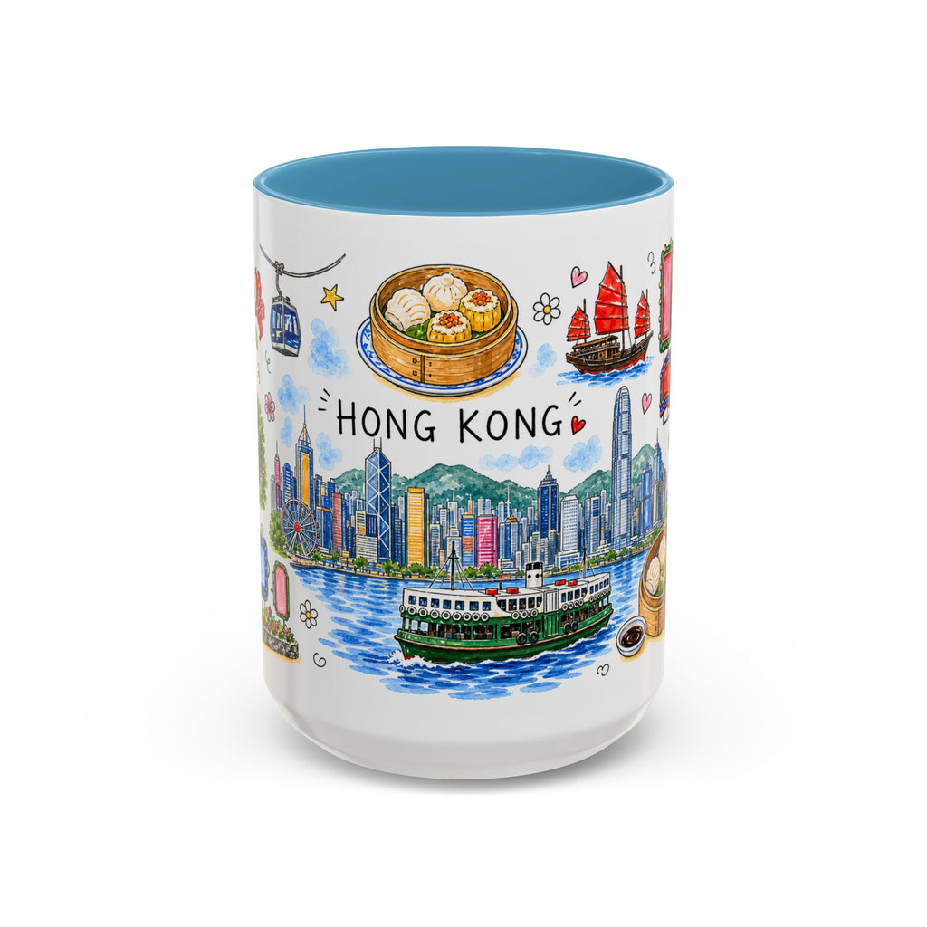 Hong Kong Illustrated Travel Mug | City Souvenir Accent Coffee Mug | 11oz 15oz Ceramic Cup