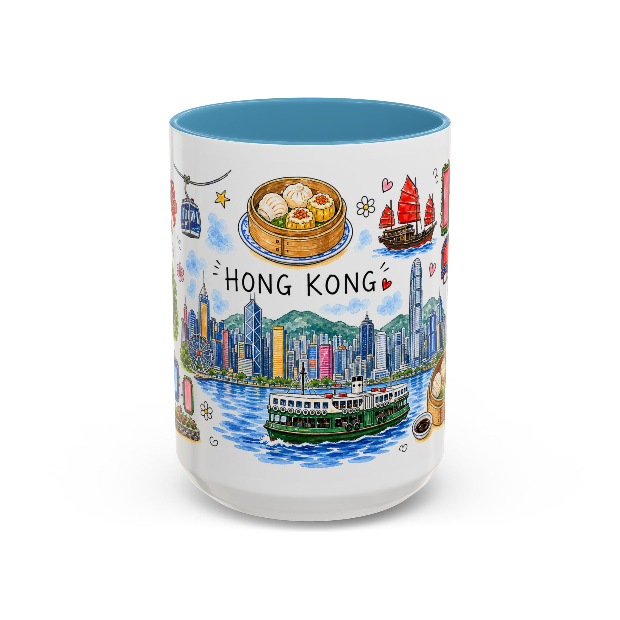 Hong Kong Illustrated Travel Mug | City Souvenir Accent Coffee Mug | 11oz 15oz Ceramic Cup