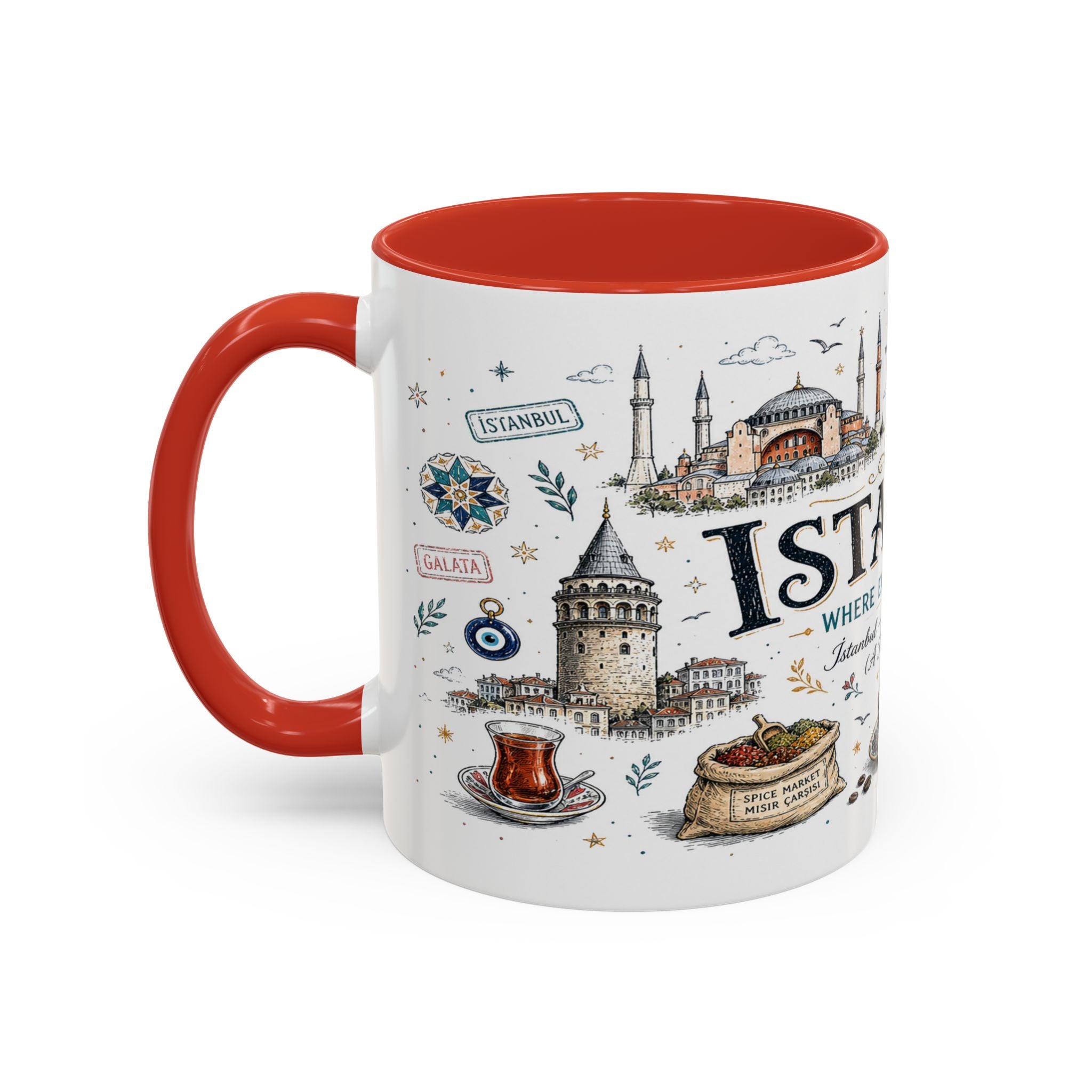 Istanbul Coffee Mug | Turkey Souvenir Travel Gift | Accent Color Ceramic 11oz 15oz
