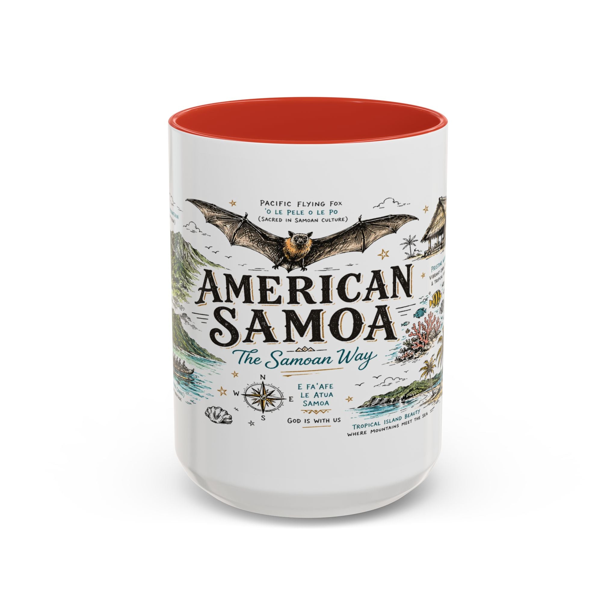 American Samoa National Park Coffee Mug | Pacific Island Rainforest Reef Gift | Accent Color Ceramic 11oz 15oz