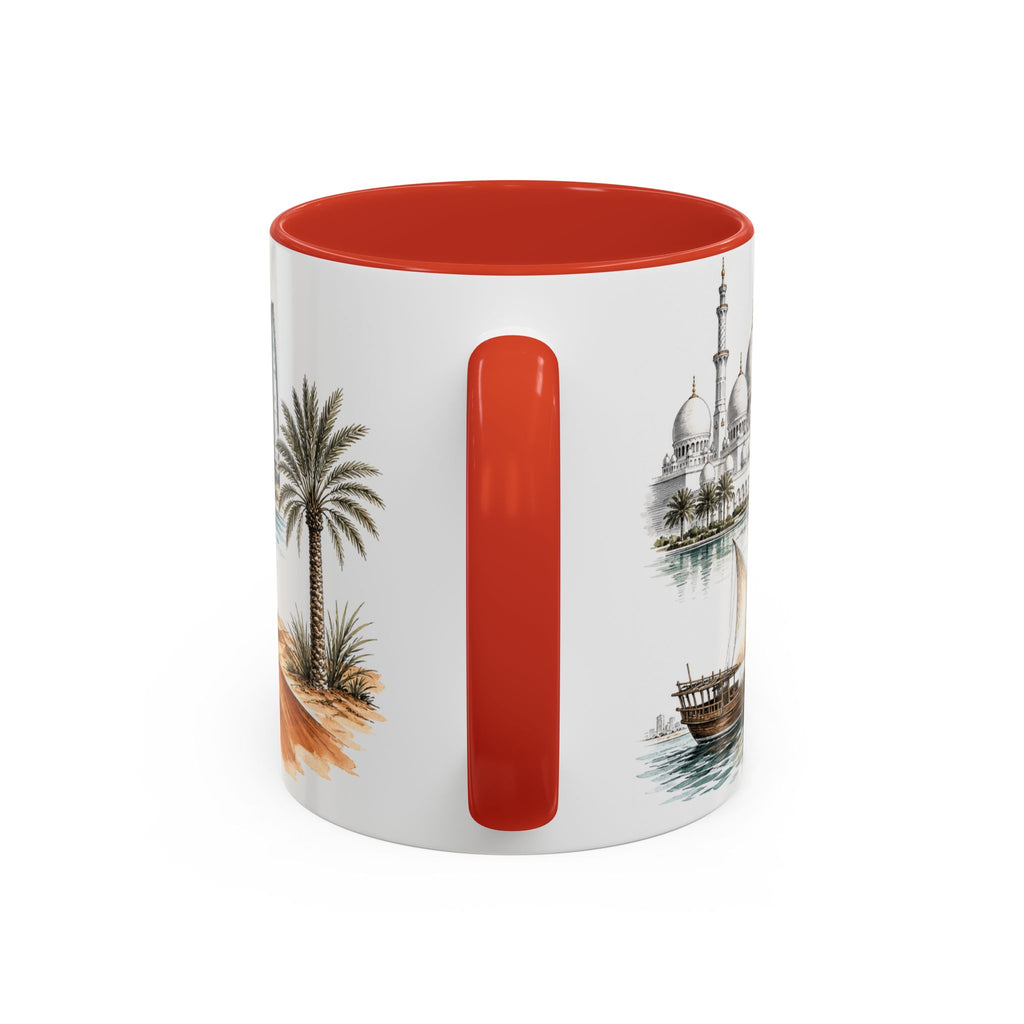 Abu Dhabi Coffee Mug | United Arab Emirates Travel Souvenir | Vintage Illustrated City Gift | 11 oz 15 oz Accent Mug