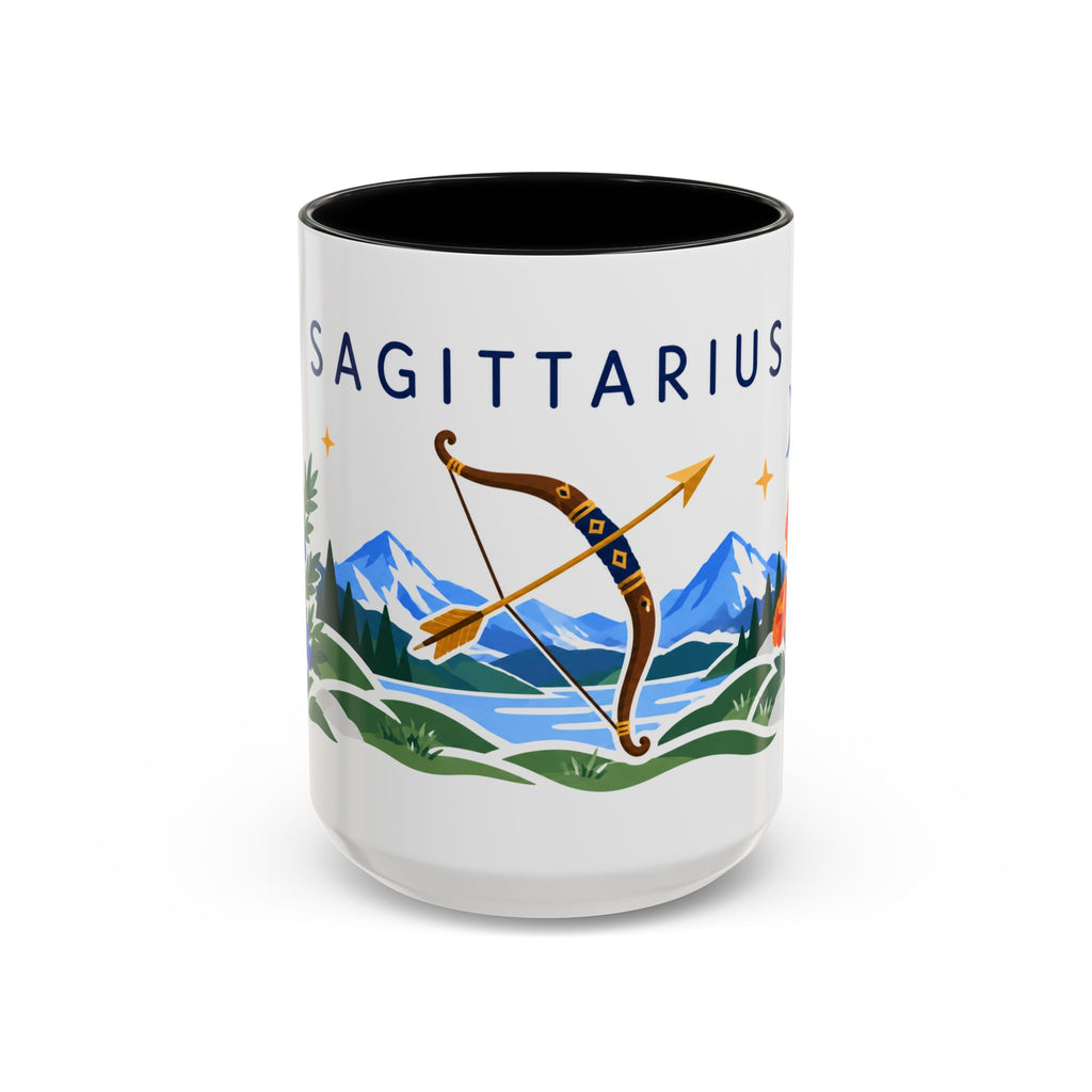 Sagittarius Zodiac Coffee Mug | Bow and Arrow Design | Astrology Birthday Gift | 11 oz 15 oz Ceramic Accent Mug