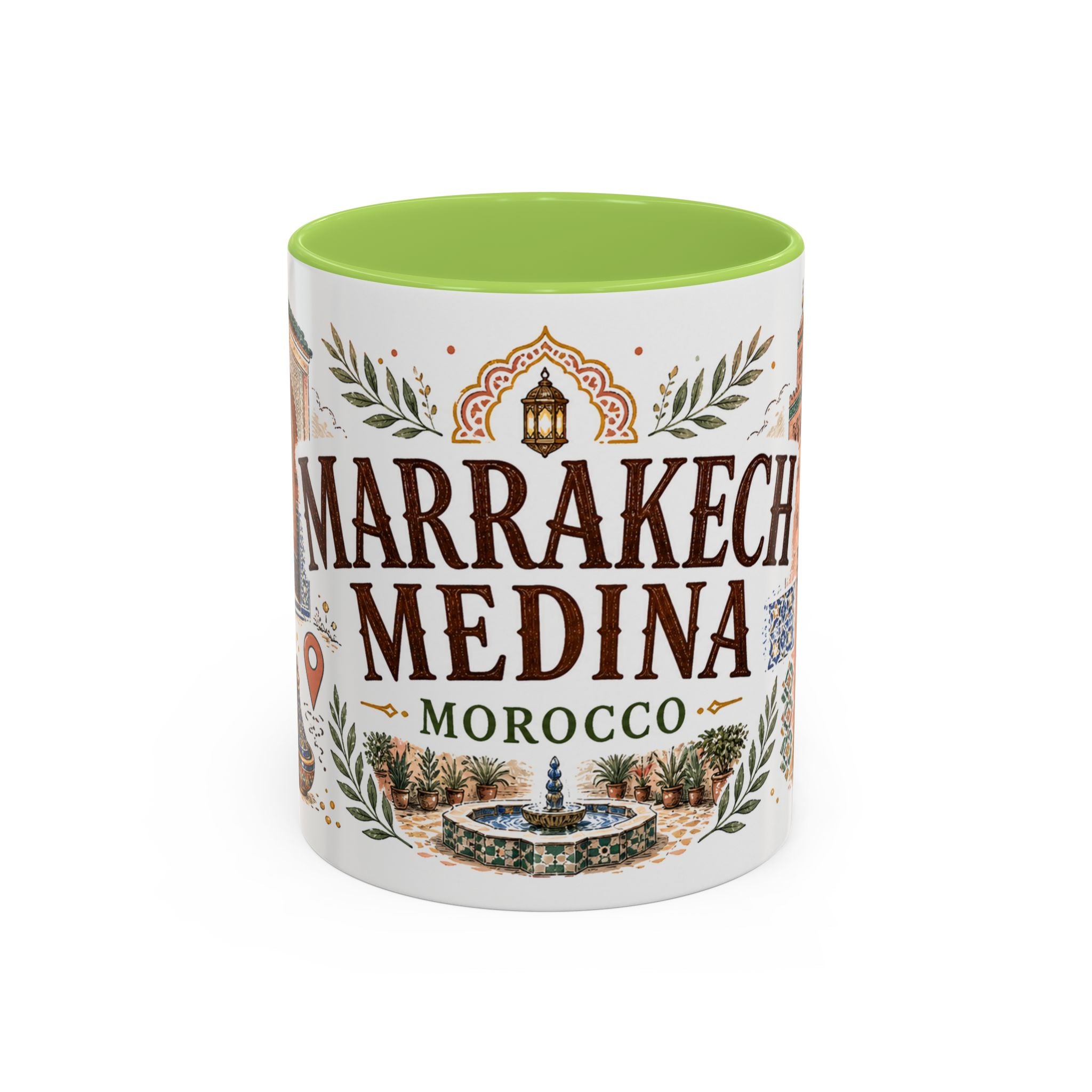 Marrakech Medina Coffee Mug | Travel Destination Souvenir Gift | Accent Color Ceramic 11oz 15oz