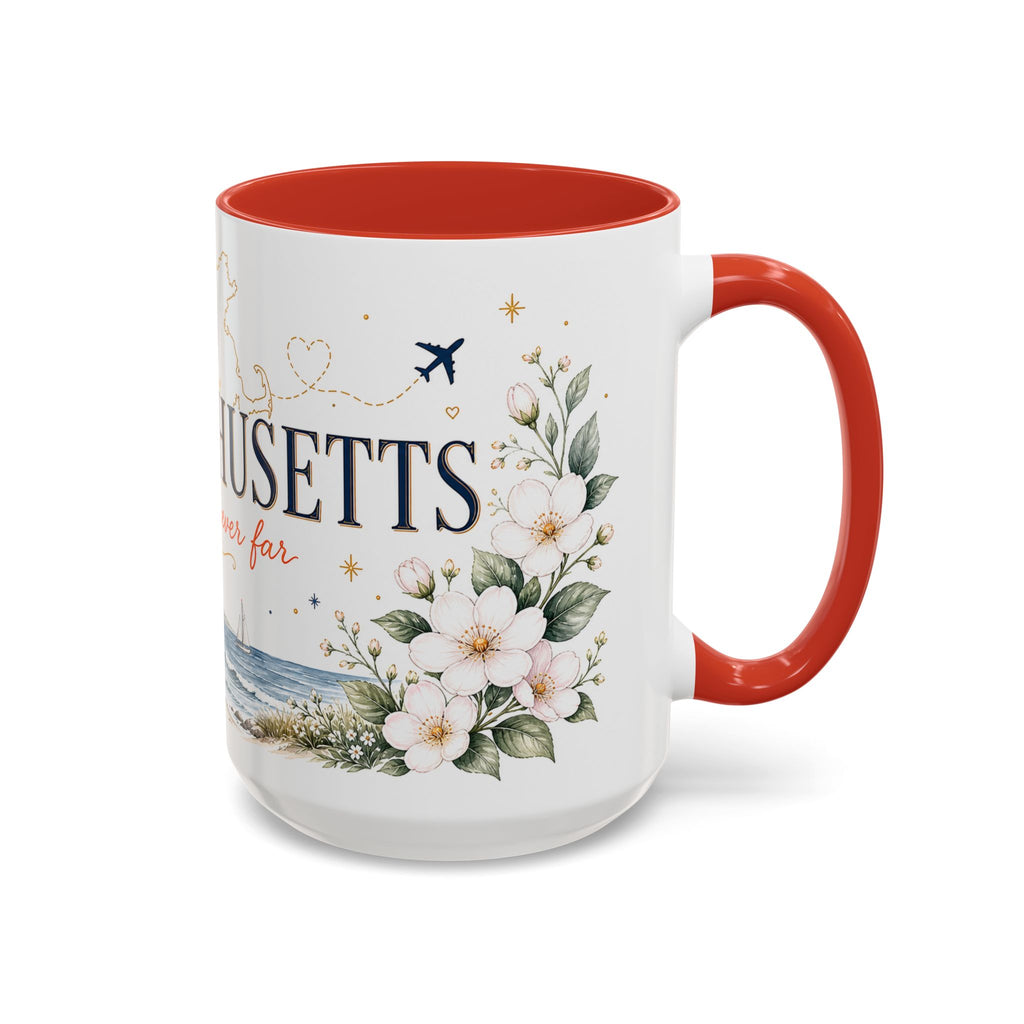 Massachusetts State Map Mug | Coastal Scene, Botanical Accents (11oz, 15oz)