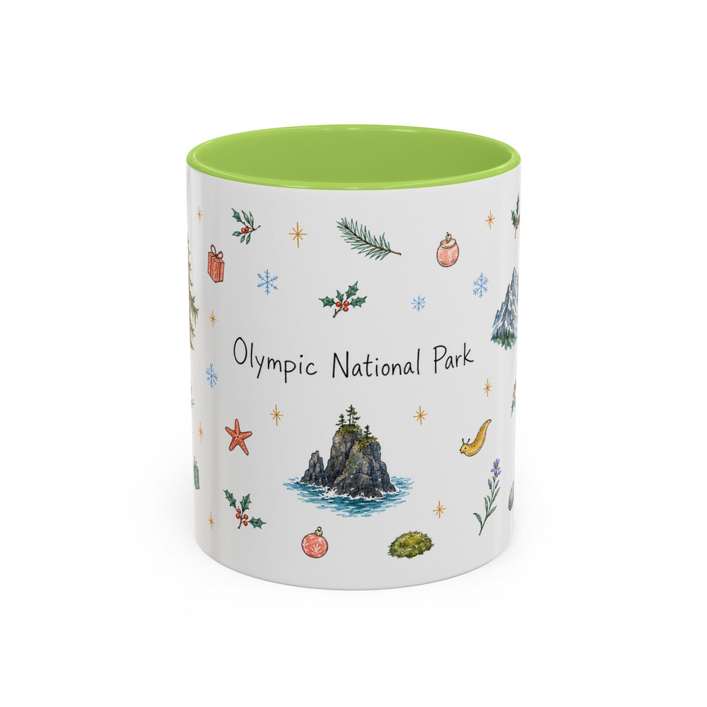 Olympic National Park Christmas Mug | Watercolor Travel Souvenir | Holiday Gift | Accent Ceramic Coffee Cup 11oz 15oz