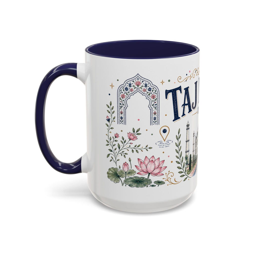 Taj Mahal Coffee Mug | Travel Destination Souvenir Gift | Accent Color Ceramic 11oz 15oz