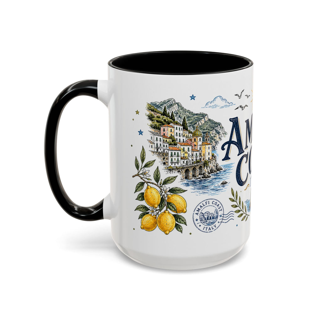 Amalfi Coast Coffee Mug | Travel Destination Souvenir Gift | Accent Color Ceramic 11oz 15oz
