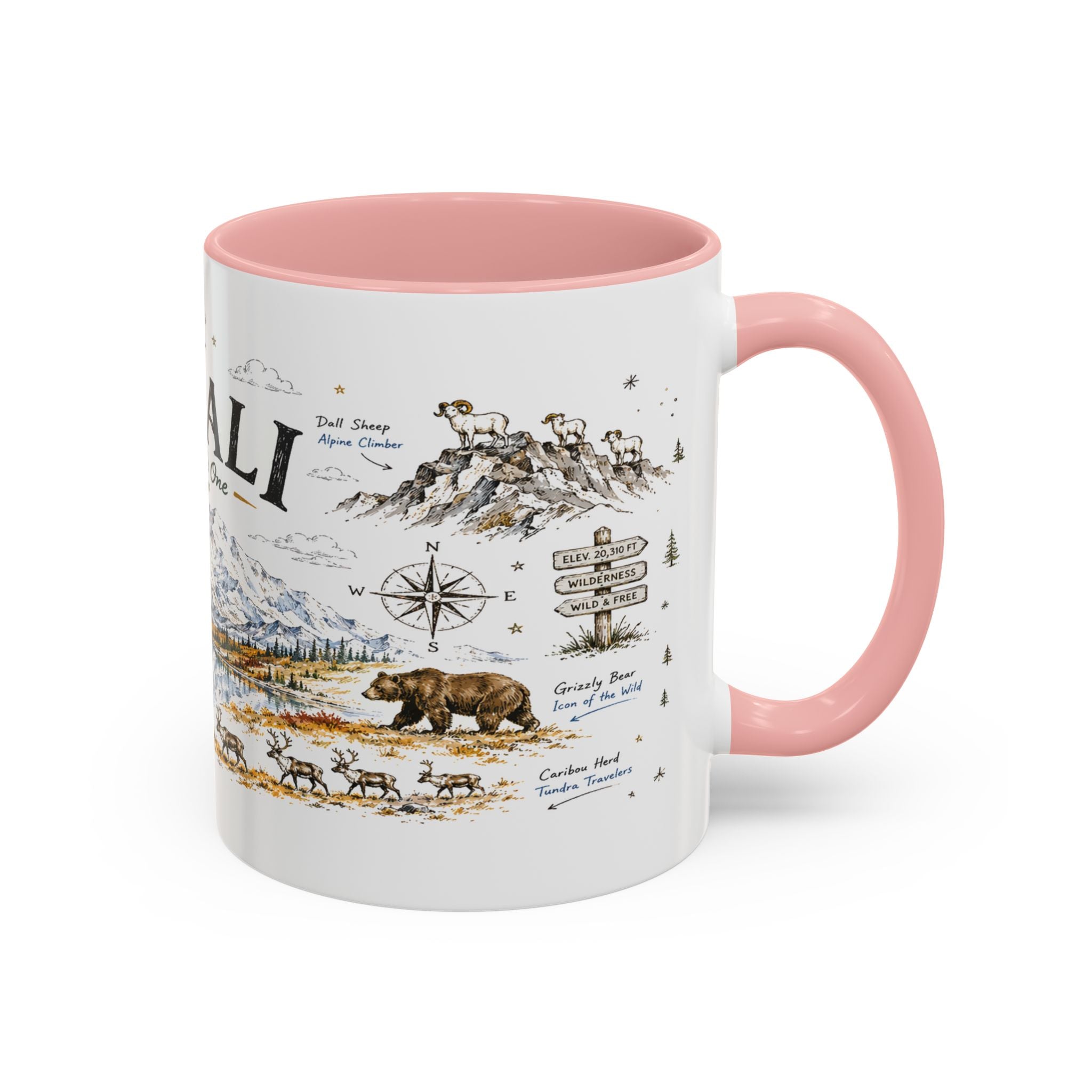 Denali National Park Coffee Mug | Alaska National Park Hiking Gift | Accent Color Ceramic 11oz 15oz