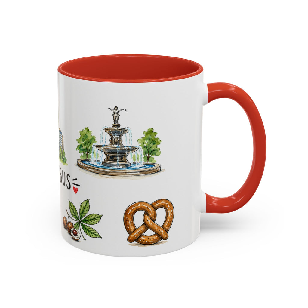 Columbus Illustrated Travel Mug | City Souvenir Accent Coffee Mug | 11oz 15oz Ceramic Cup