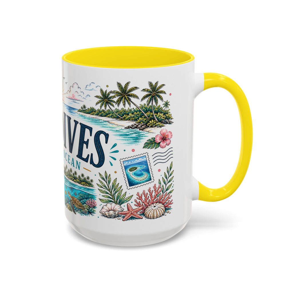 Maldives Coffee Mug | Travel Destination Souvenir Gift | Accent Color Ceramic 11oz 15oz