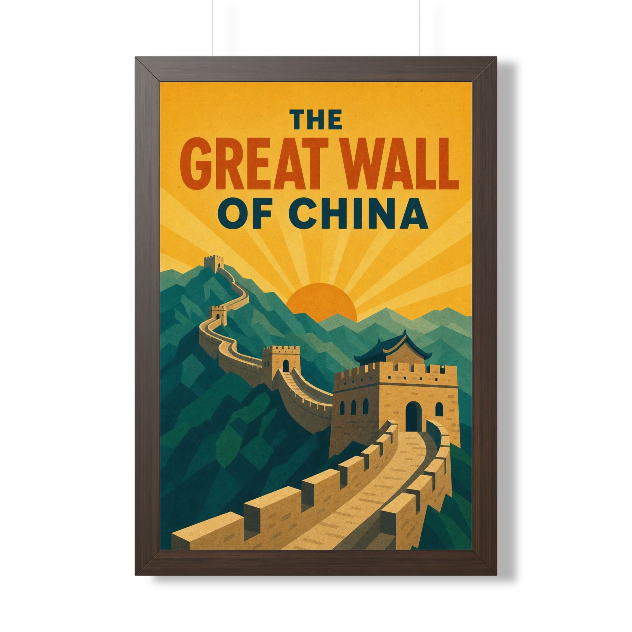 Great Wall of China China Framed Poster | Vintage Travel Wall Art | Black Walnut White Frame | 16x24 20x30