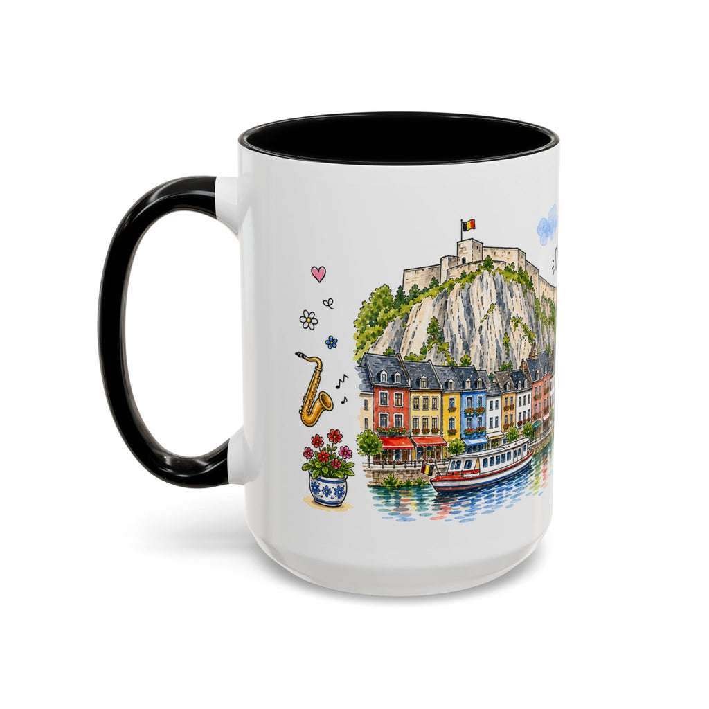 Dinant Illustrated Travel Mug | Belgium Souvenir Accent Coffee Mug | 11oz 15oz Ceramic Cup