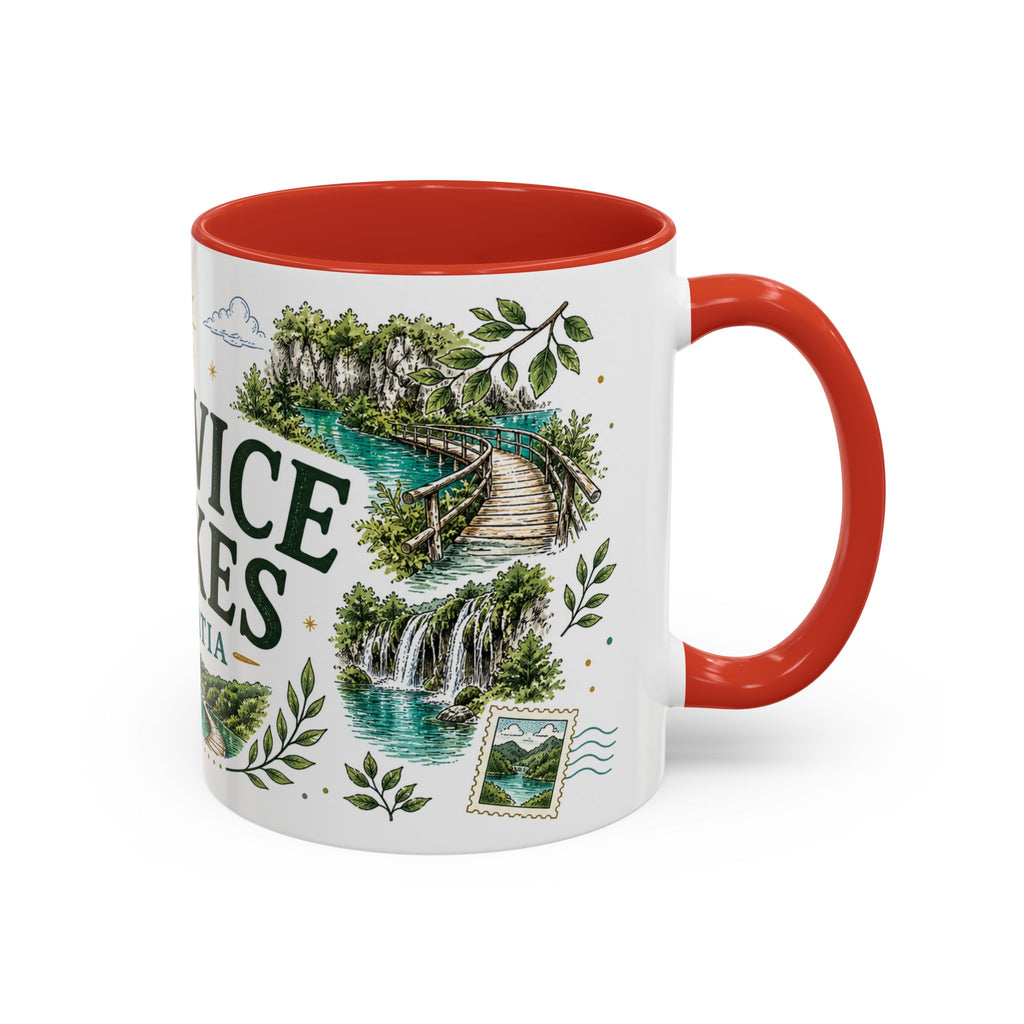 Plitvice Lakes Coffee Mug | Travel Destination Souvenir Gift | Accent Color Ceramic 11oz 15oz