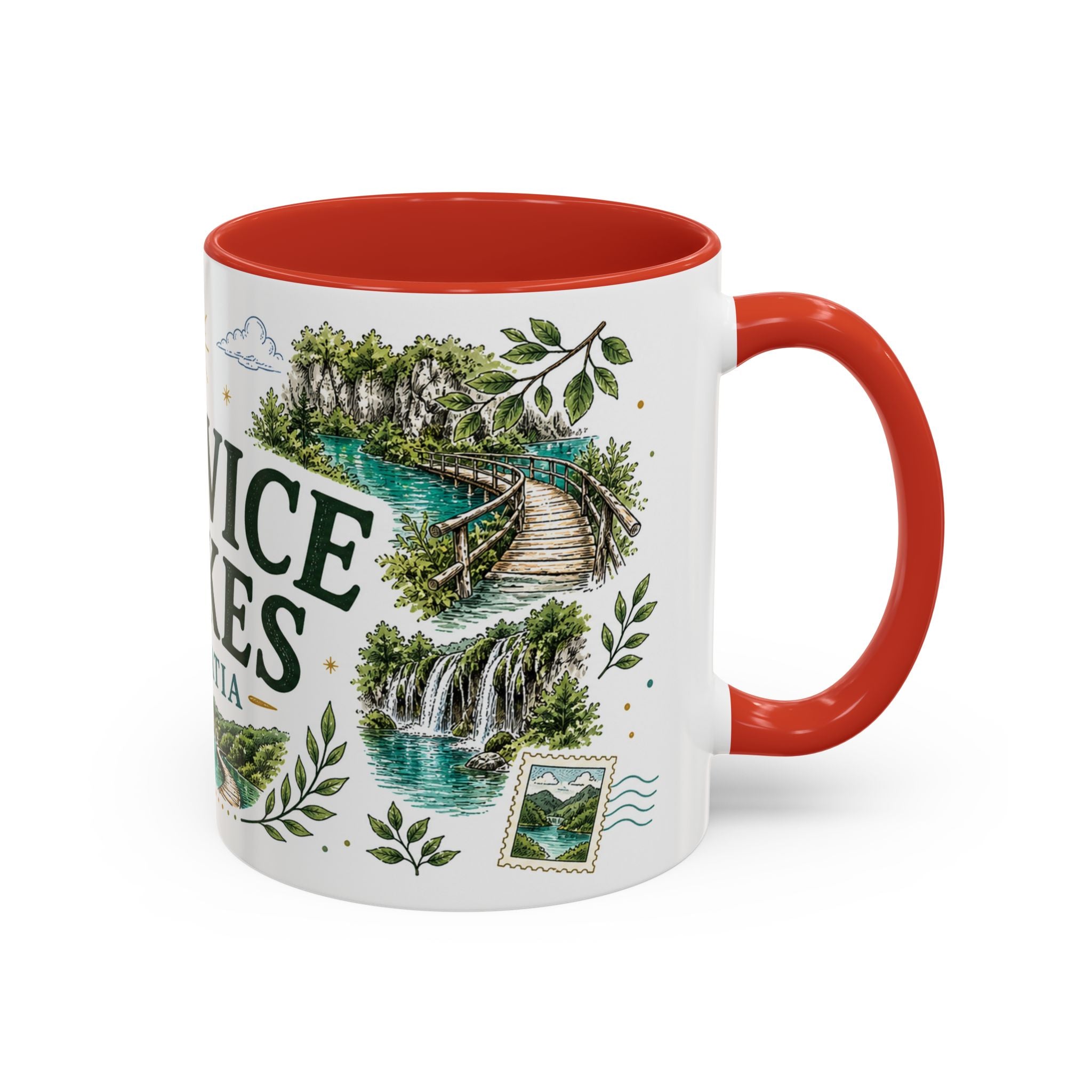 Plitvice Lakes Coffee Mug | Travel Destination Souvenir Gift | Accent Color Ceramic 11oz 15oz