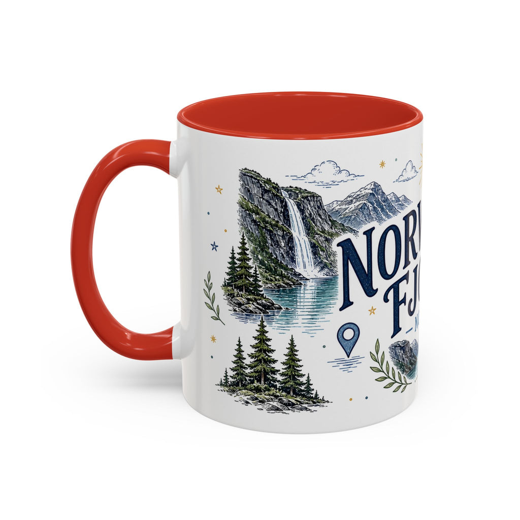 Norwegian Fjords Coffee Mug | Travel Destination Souvenir Gift | Accent Color Ceramic 11oz 15oz