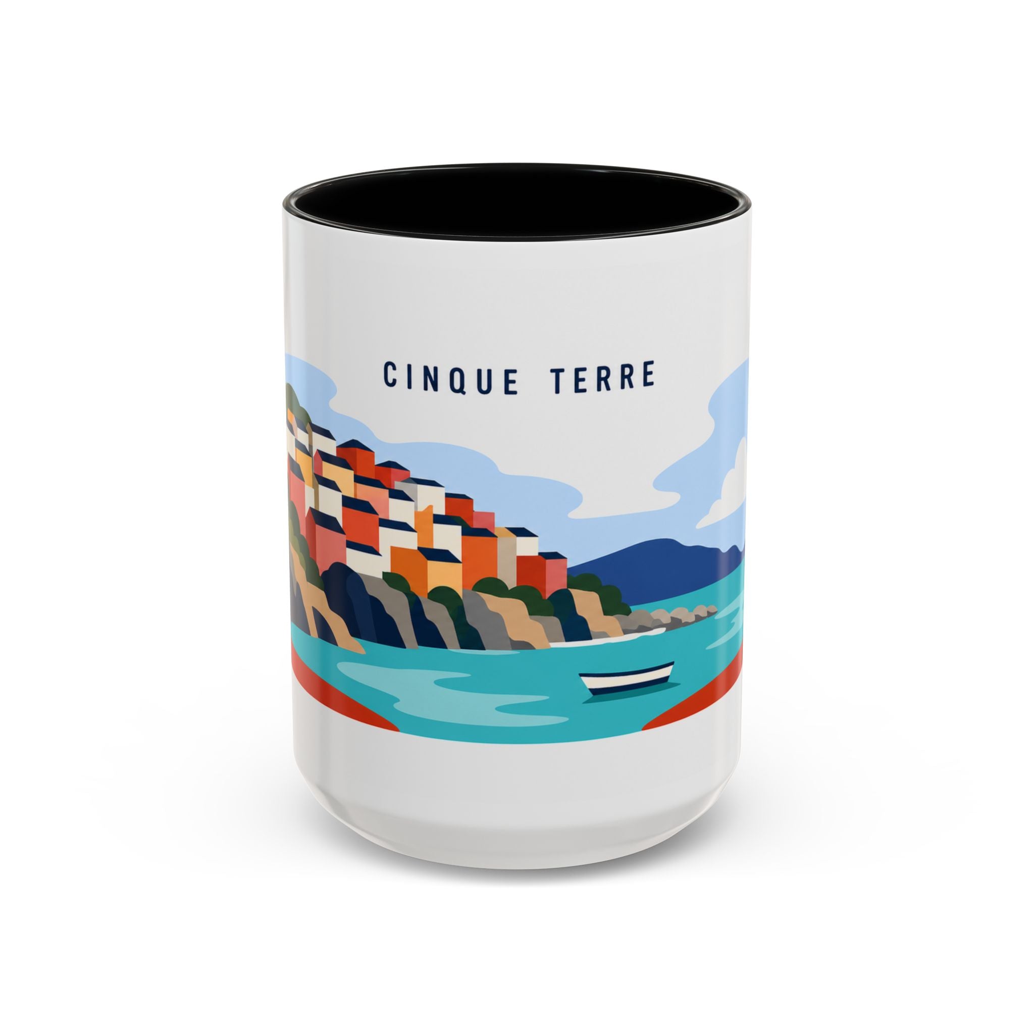 Cinque Terre Coffee Mug | Travel Destination Souvenir Gift | Accent Color Ceramic 11oz 15oz