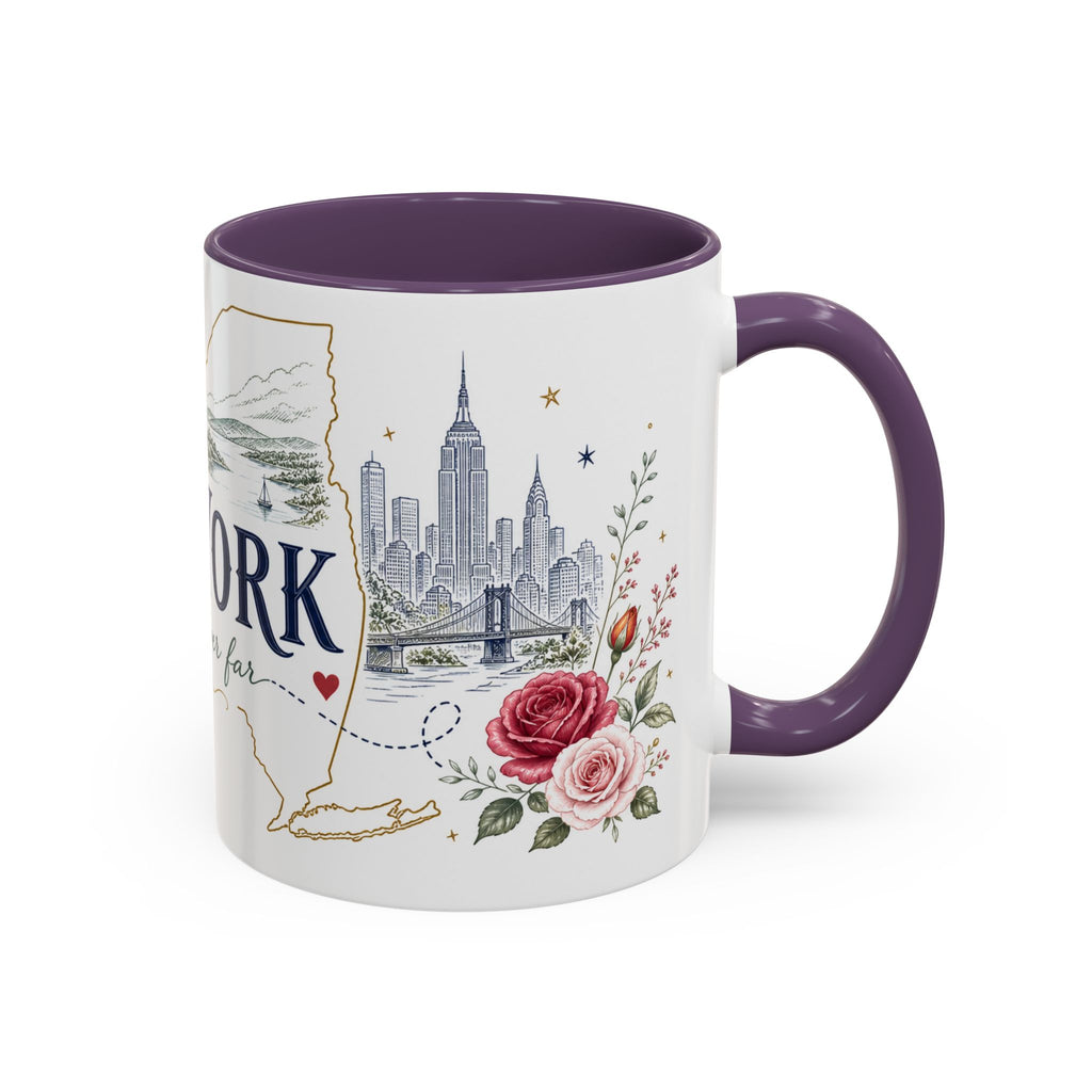 New York State Map Mug | Botanical Rose Accents, Long Distance Friendship Gift
