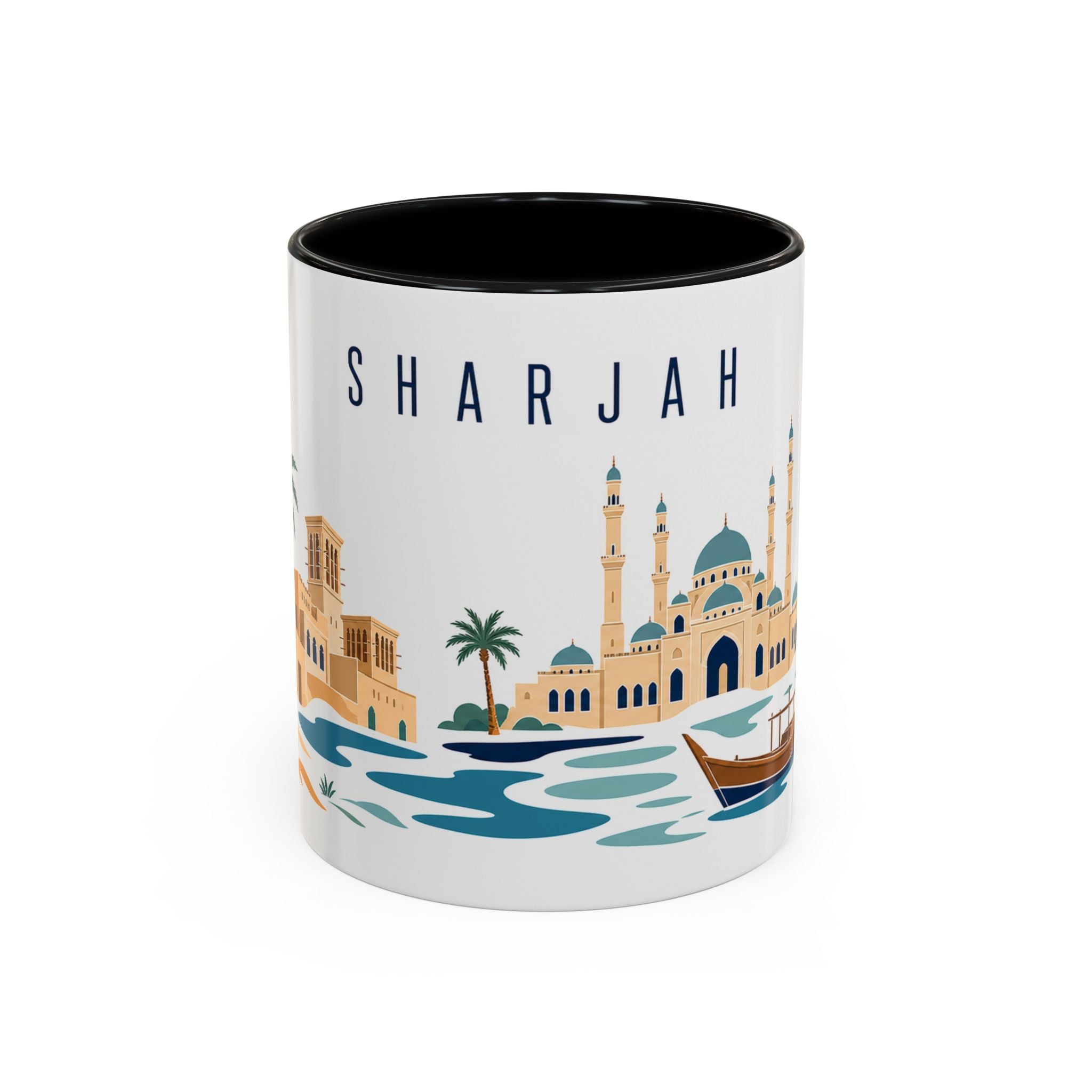 Sharjah Coffee Mug | United Arab Emirates Travel Souvenir | Porcelain Decal City Gift | 11oz 15oz Accent Mug